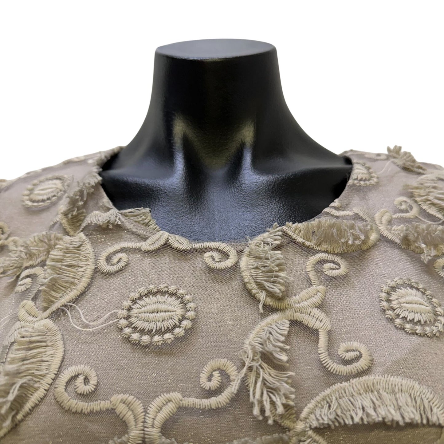 Tempo Paris Beige Textured Embroidered Blouse Tunic Top M