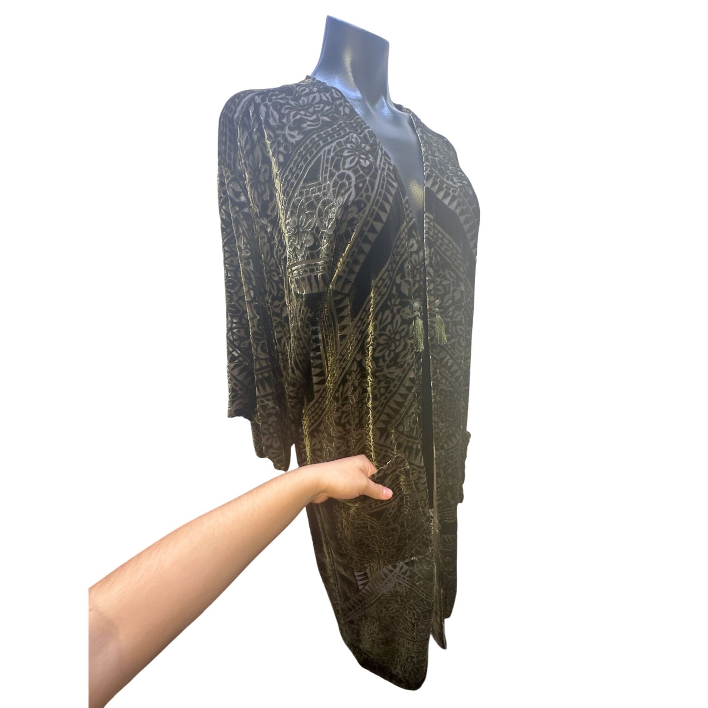Jade By JW Vintage Bohemian Velvet Cardigan w/Tassels & Floral Pattern Size L