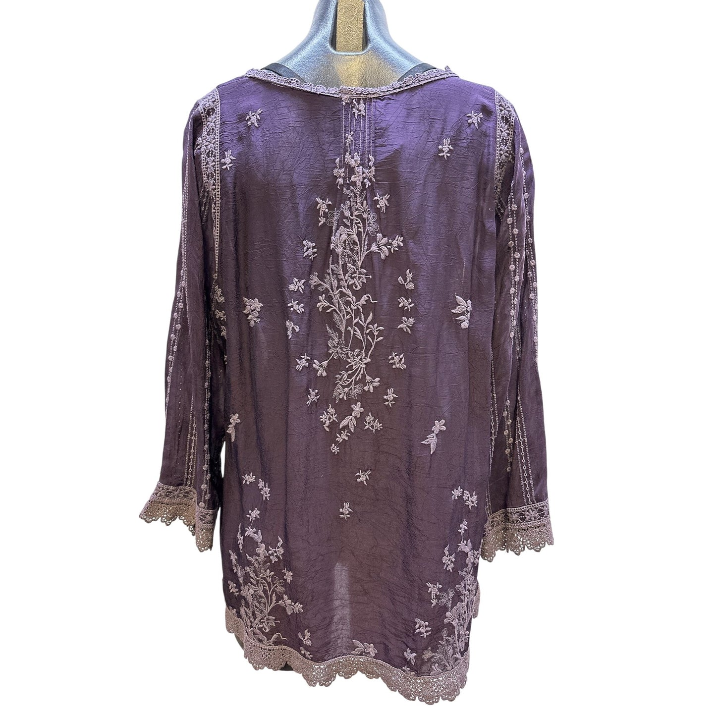 Johnny Was Eggplant Embroidered Tunic Top Size Medium