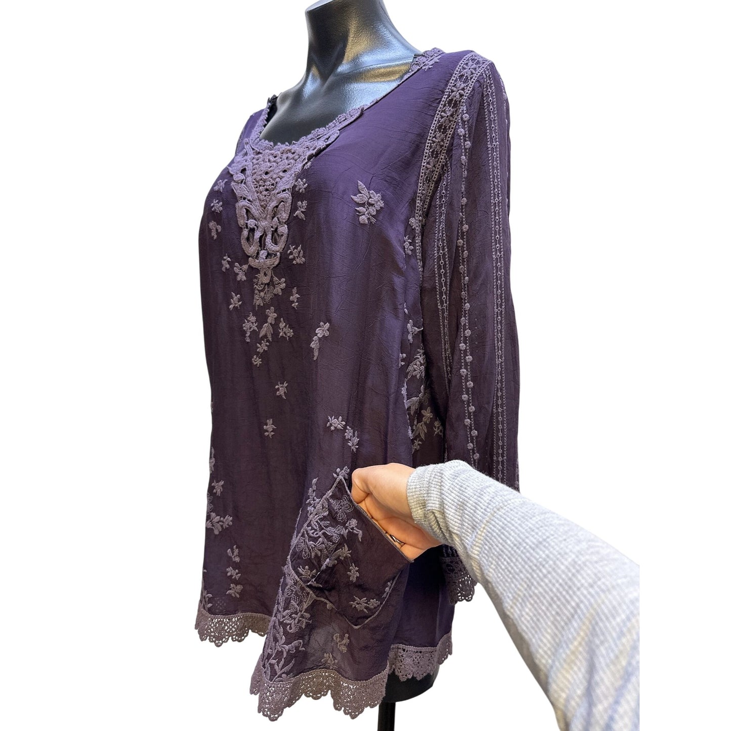 Johnny Was Eggplant Embroidered Tunic Top Size Medium