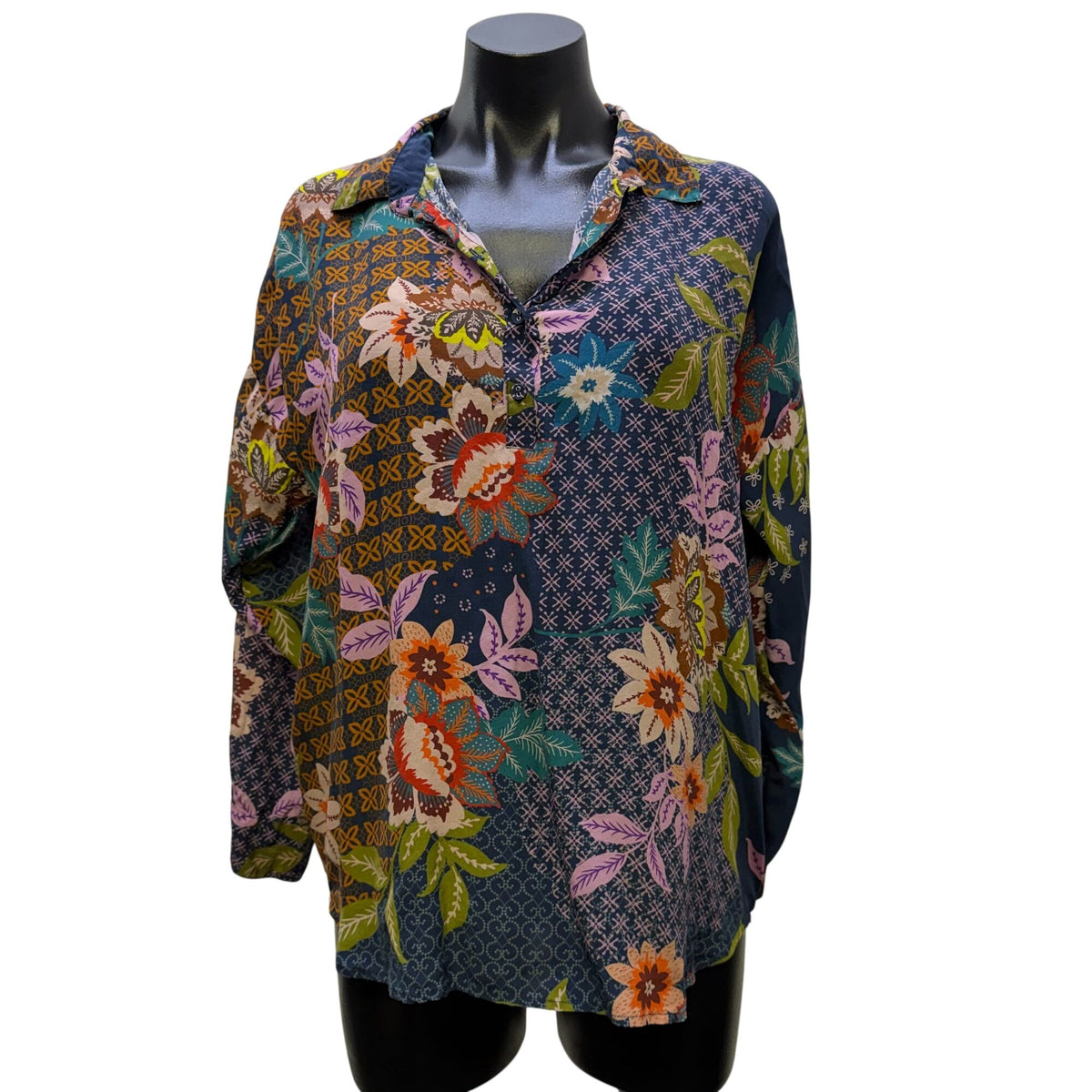 Johnny Was Floral Silk Blouse Multi-Color S