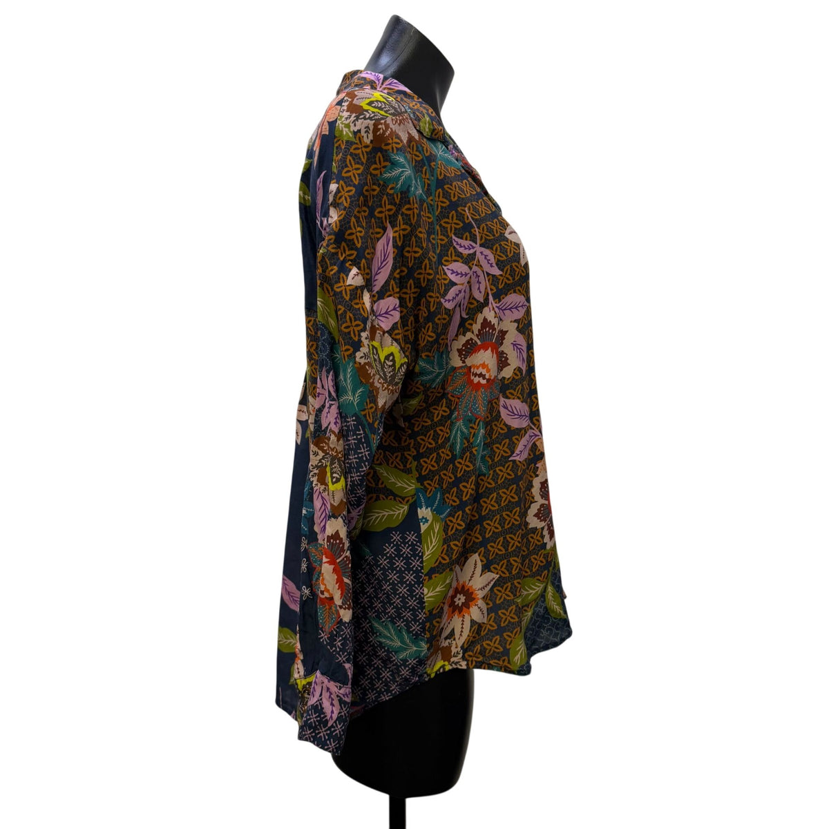 Johnny Was Floral Silk Blouse Multi-Color S