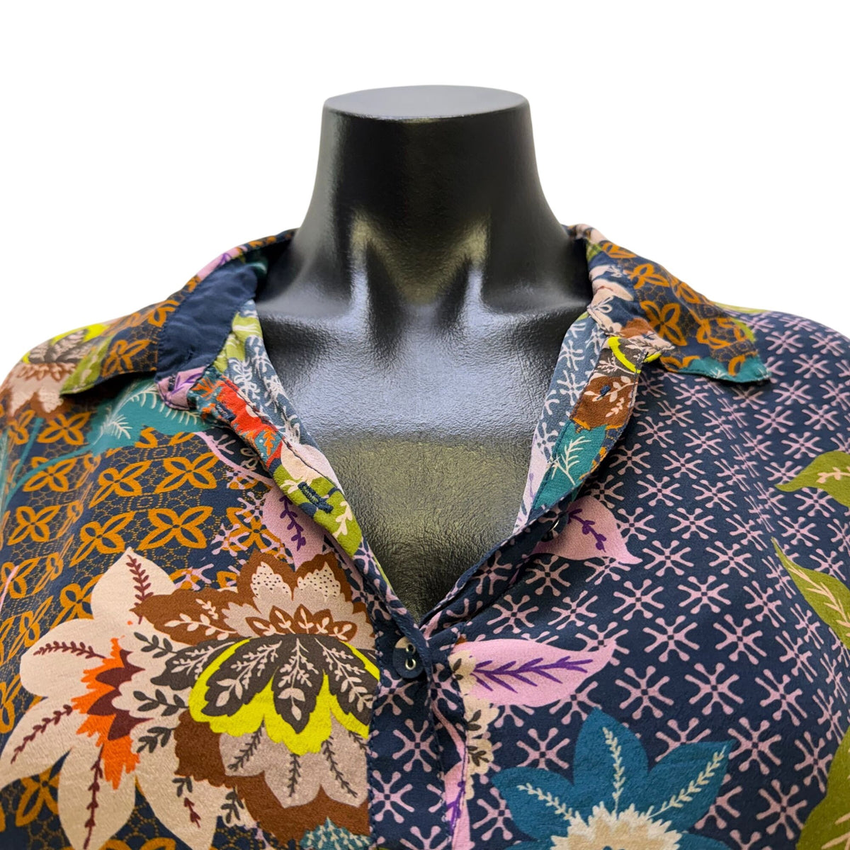 Johnny Was Floral Silk Blouse Multi-Color S