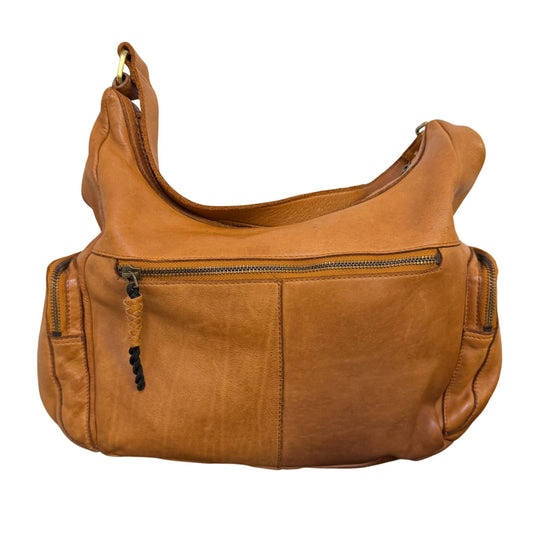 Marta Ponti Brown Genuine Leather Shoulder Bag With Multiple Zipper Pockets