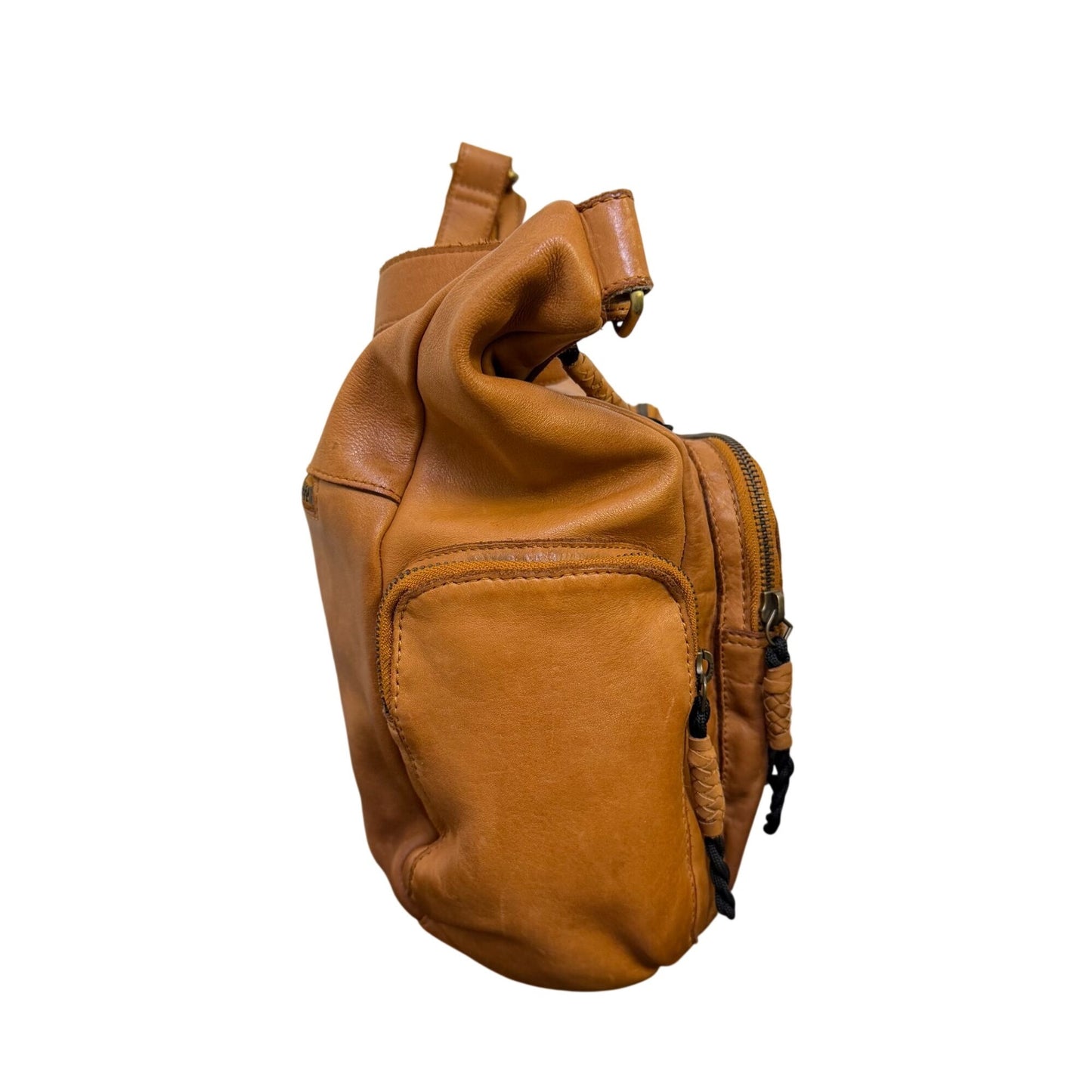 Marta Ponti Brown Genuine Leather Shoulder Bag With Multiple Zipper Pockets