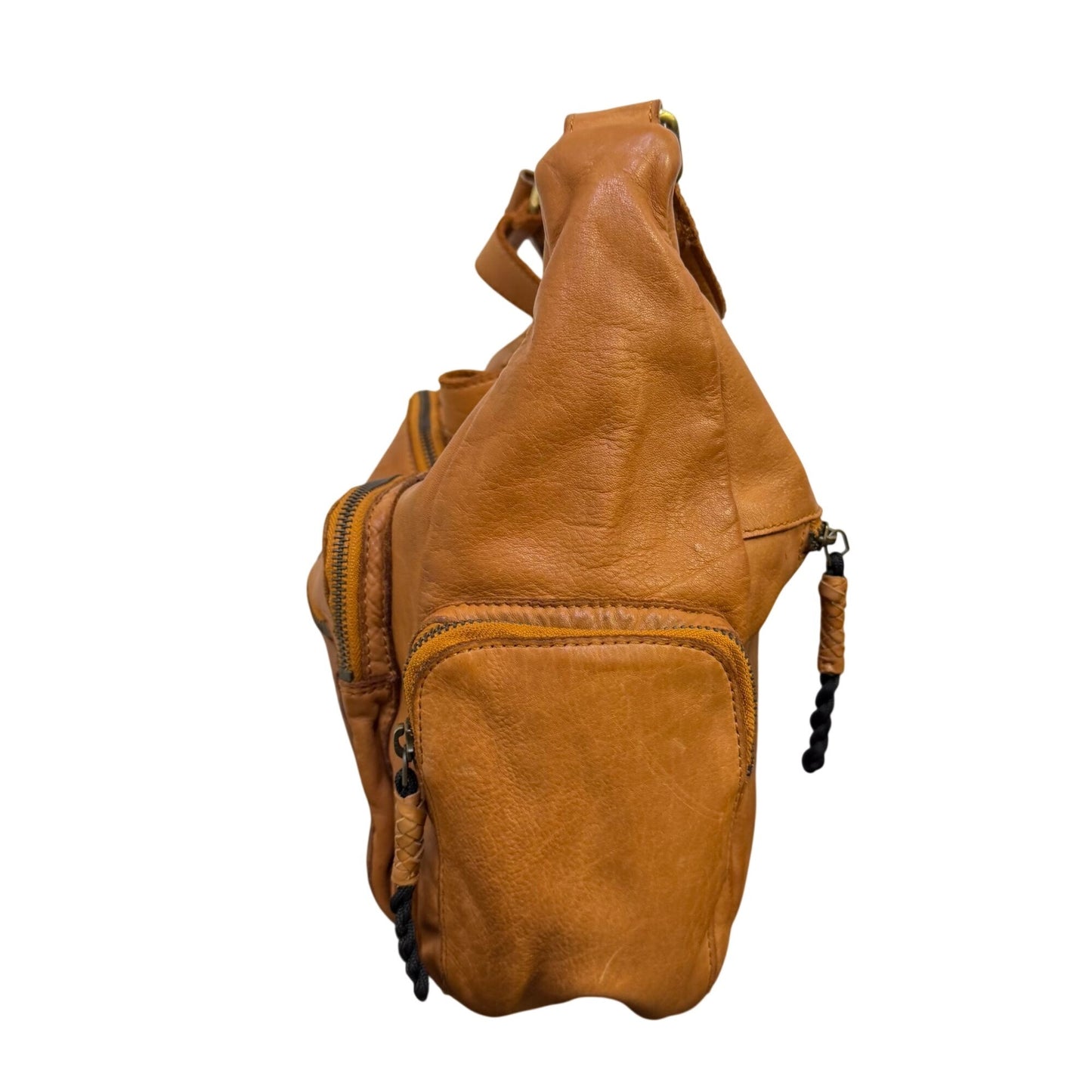 Marta Ponti Brown Genuine Leather Shoulder Bag With Multiple Zipper Pockets