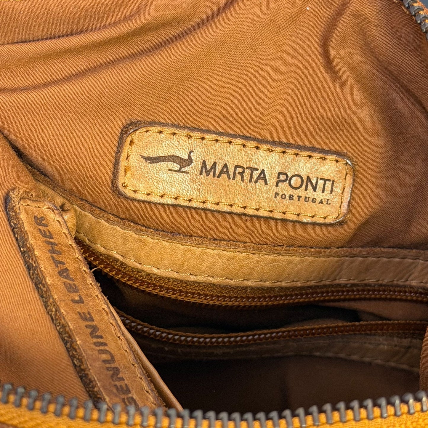 Marta Ponti Brown Genuine Leather Shoulder Bag With Multiple Zipper Pockets