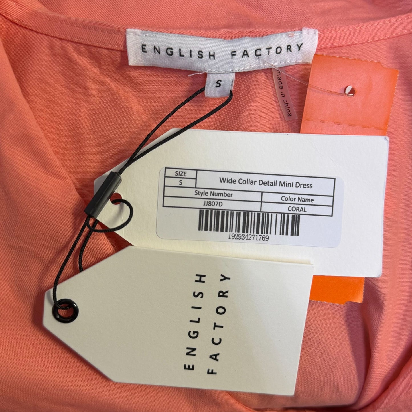 NWT English Factory Wide Collar Coral Mini Dress With Ruffled Trim S