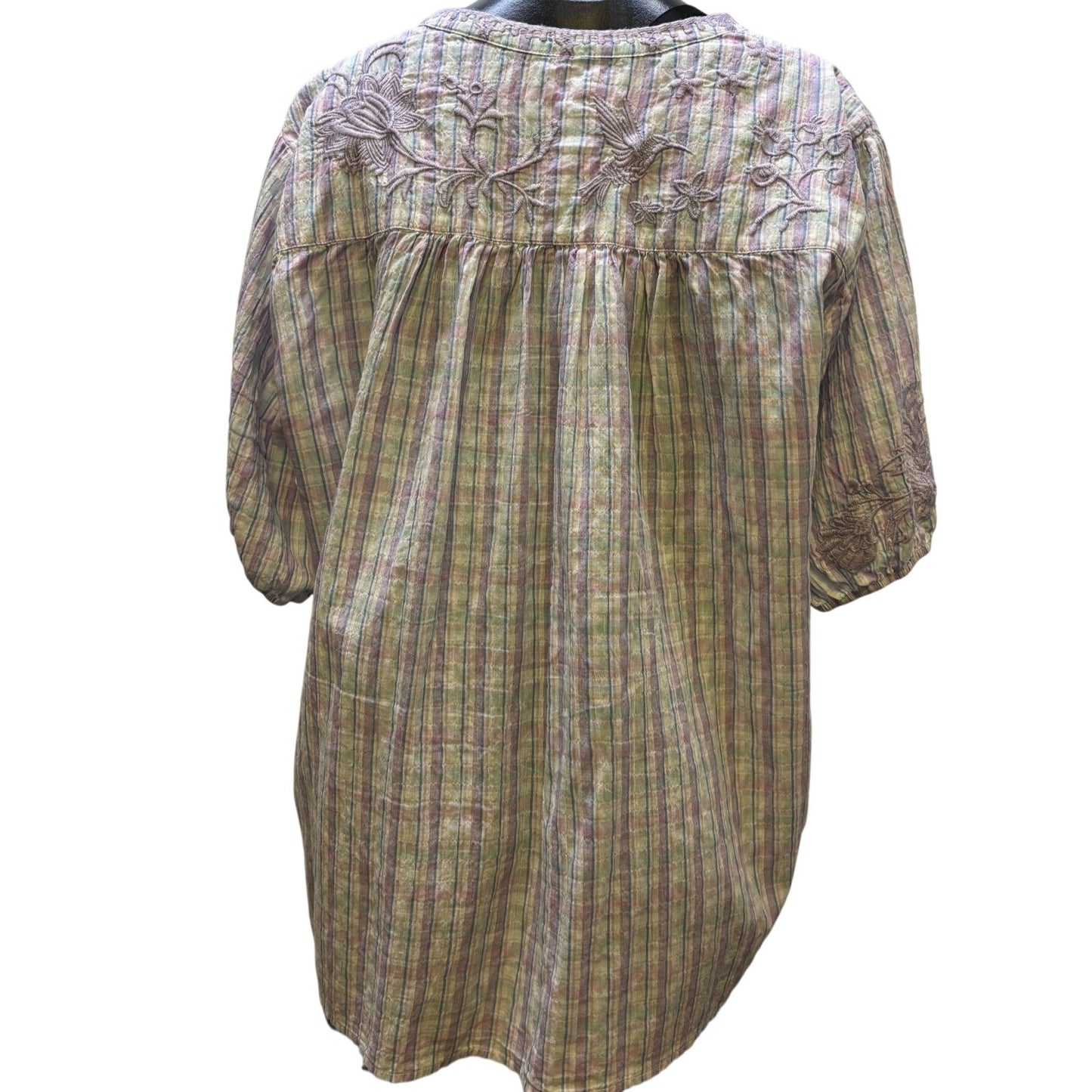 Johnny Was Purple Embroidered Striped Top Blouse L