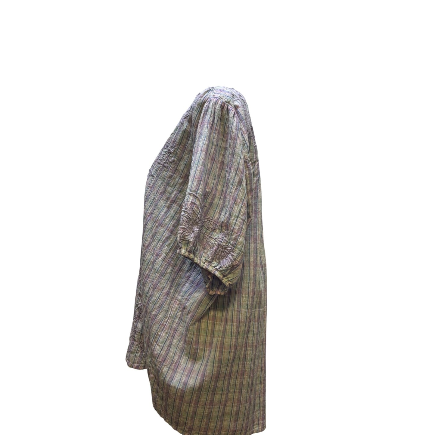 Johnny Was Purple Embroidered Striped Top Blouse L