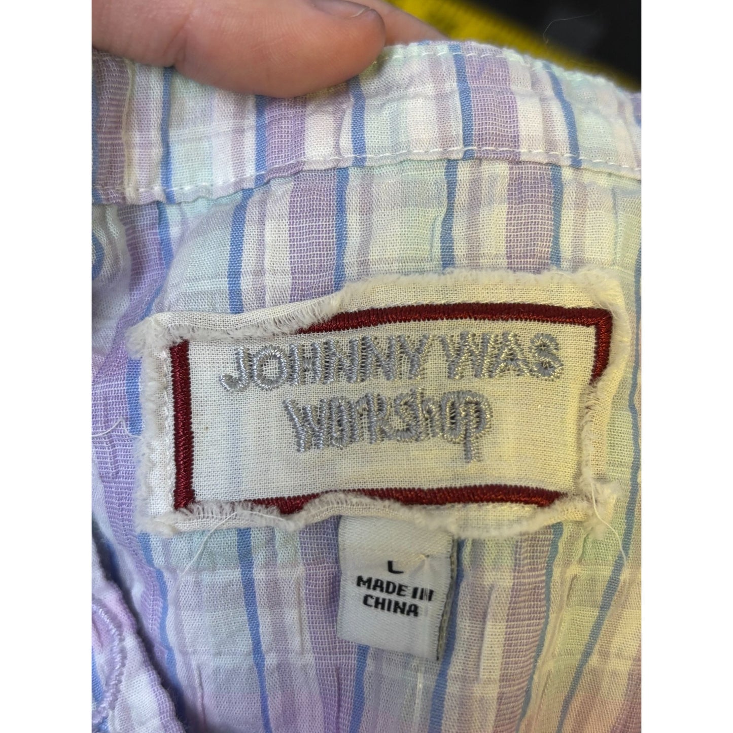 Johnny Was Purple Embroidered Striped Top Blouse L