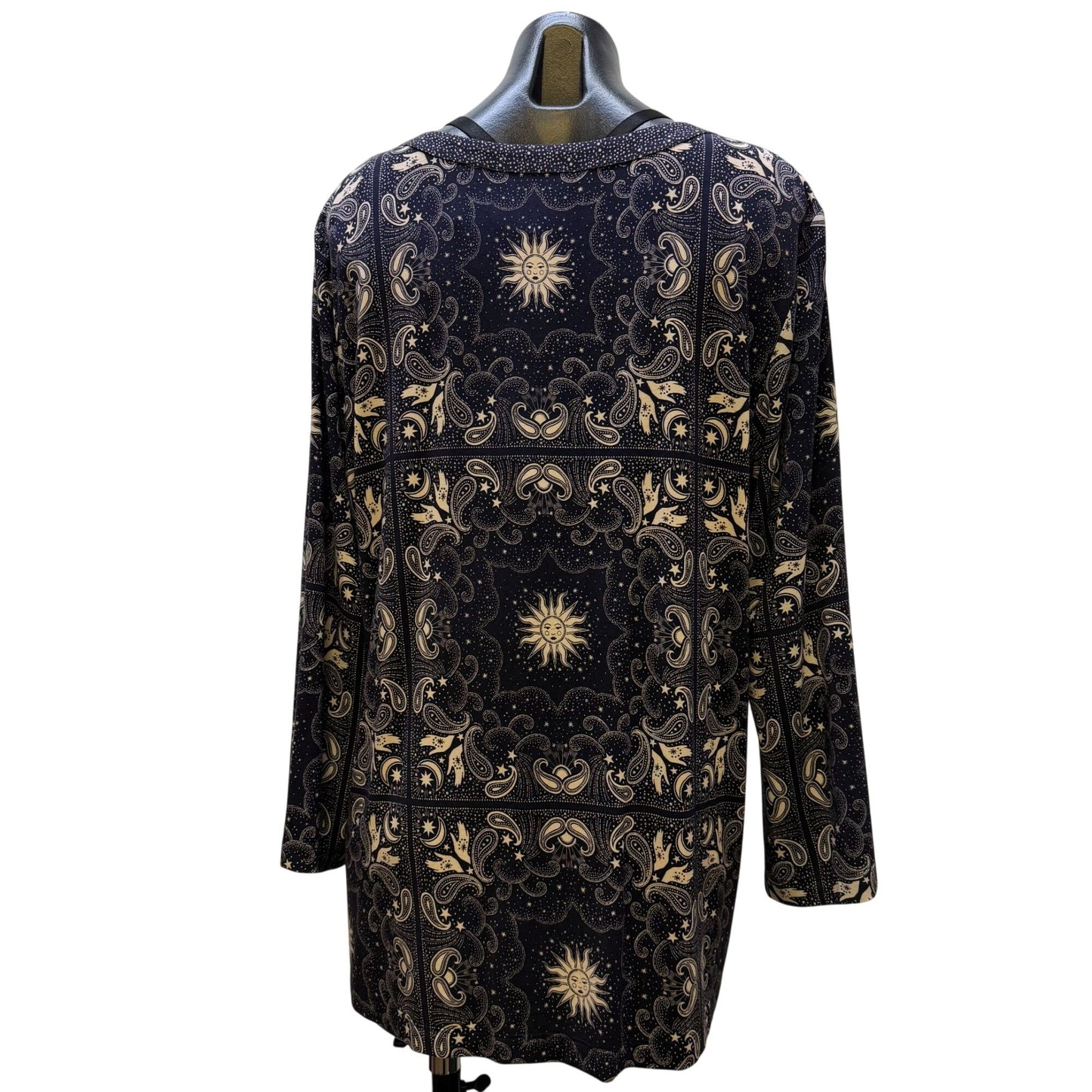 NWT Johnny Was Runa Button Front Long Sleeve Blouse Navy & Cream Paisley Sun Print XL