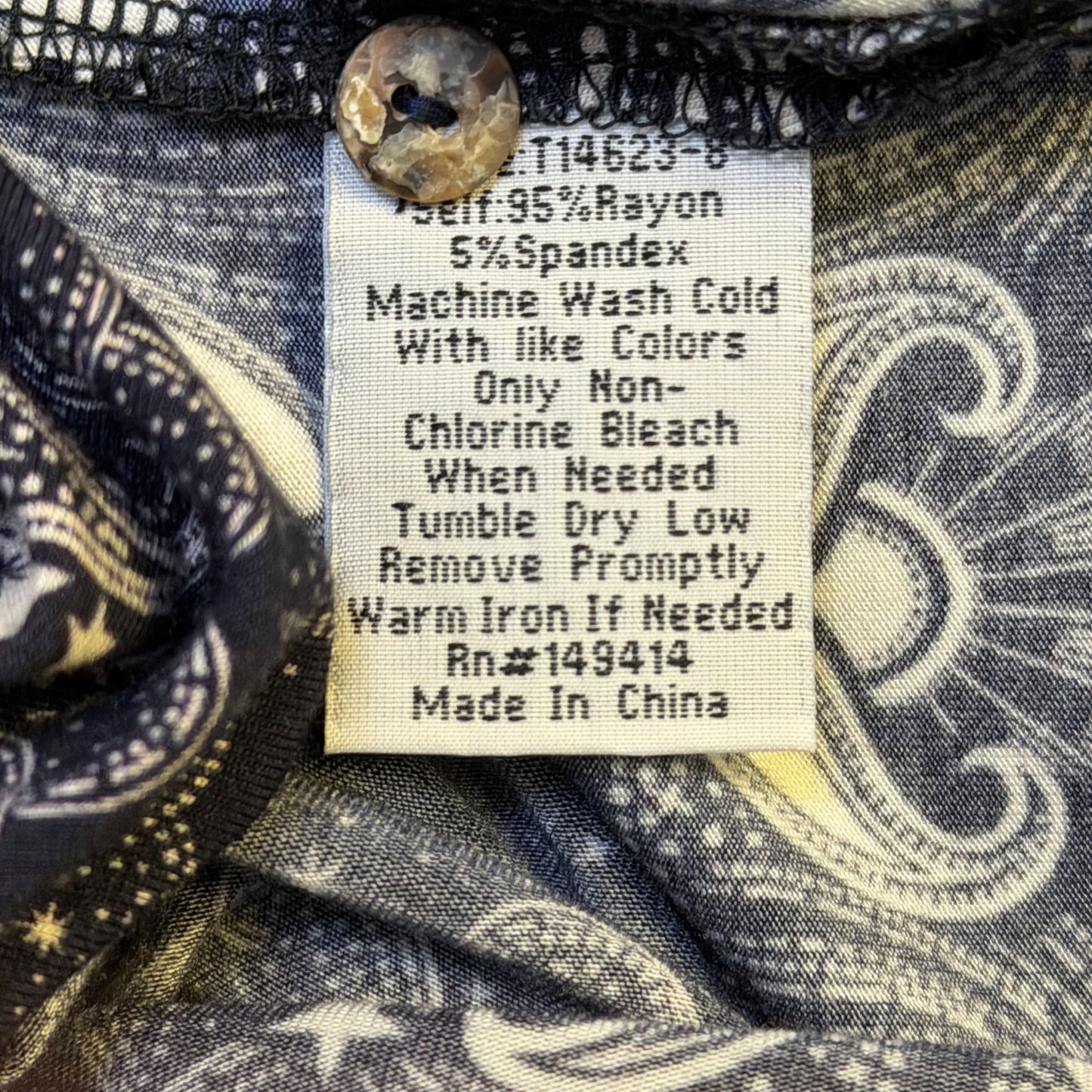 NWT Johnny Was Runa Button Front Long Sleeve Blouse Navy & Cream Paisley Sun Print XL