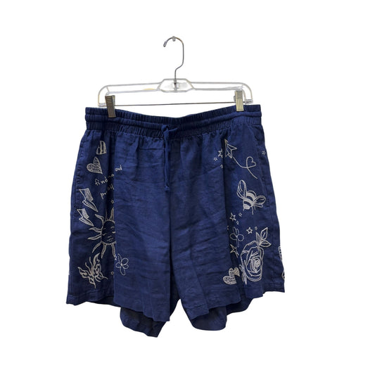 Johnny Was Los Angeles Embroidered Linen Shorts Navy L