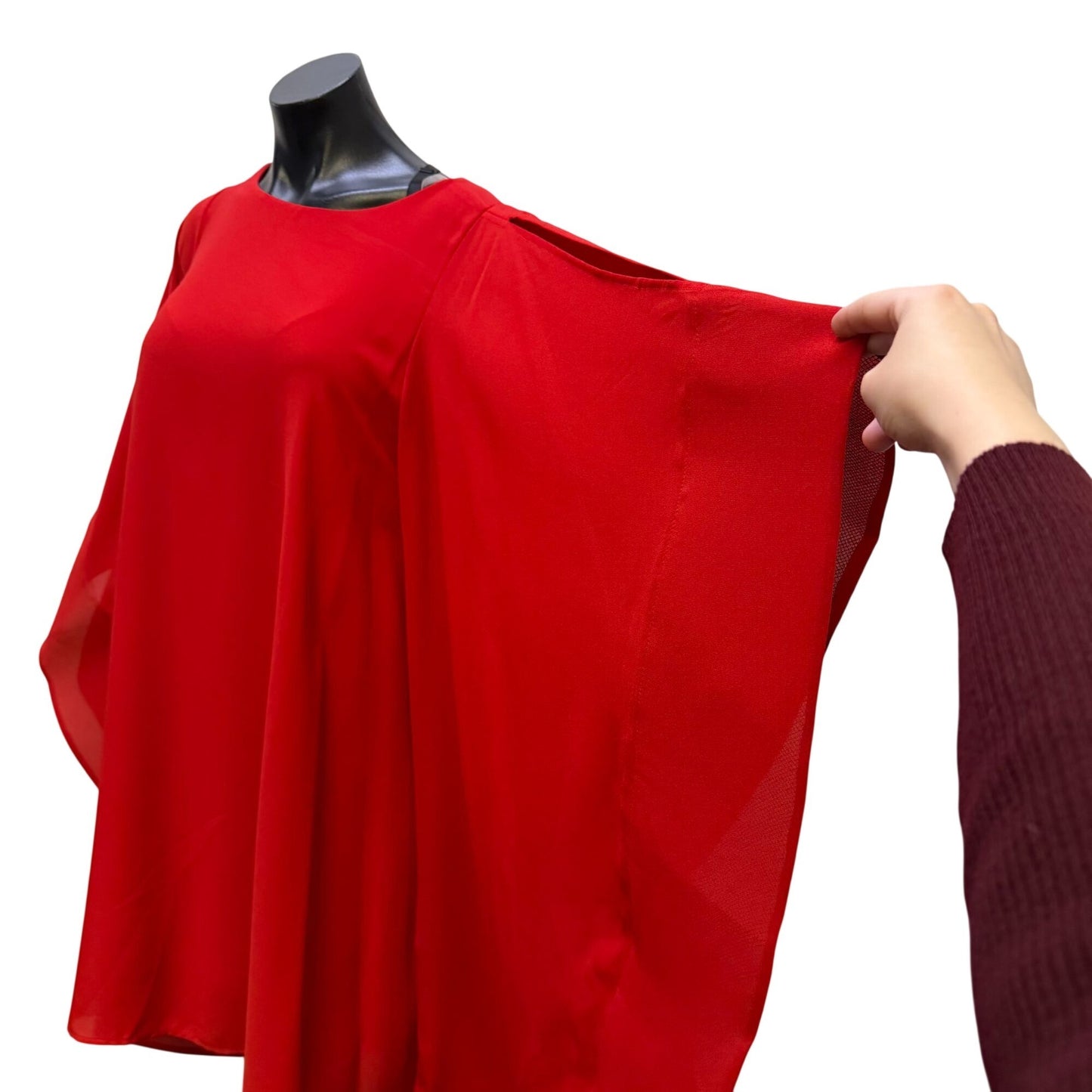 Monaco Batwing Red Dress With Flowing Sleeves M
