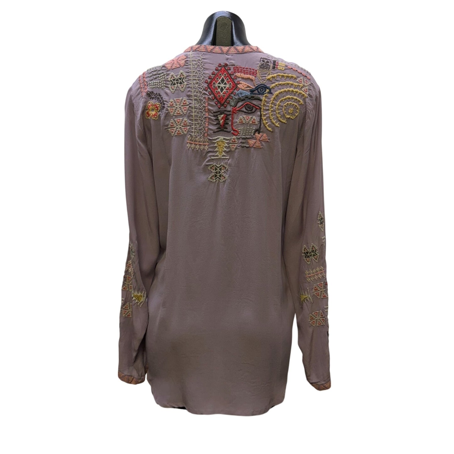 Johnny Was Biya Embroidered Lavender Tunic Blouse Long Sleeves S