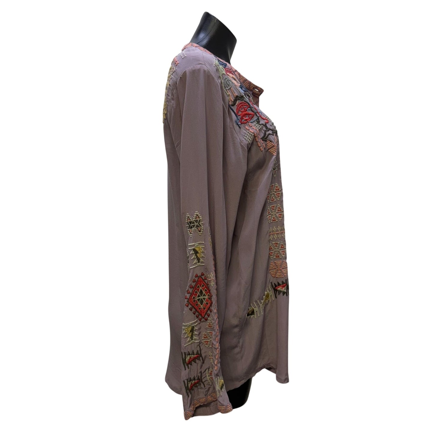 Johnny Was Biya Embroidered Lavender Tunic Blouse Long Sleeves S
