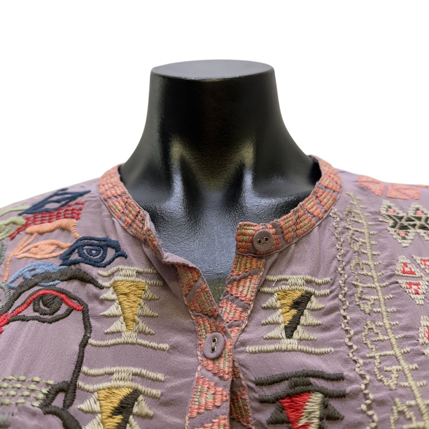 Johnny Was Biya Embroidered Lavender Tunic Blouse Long Sleeves S