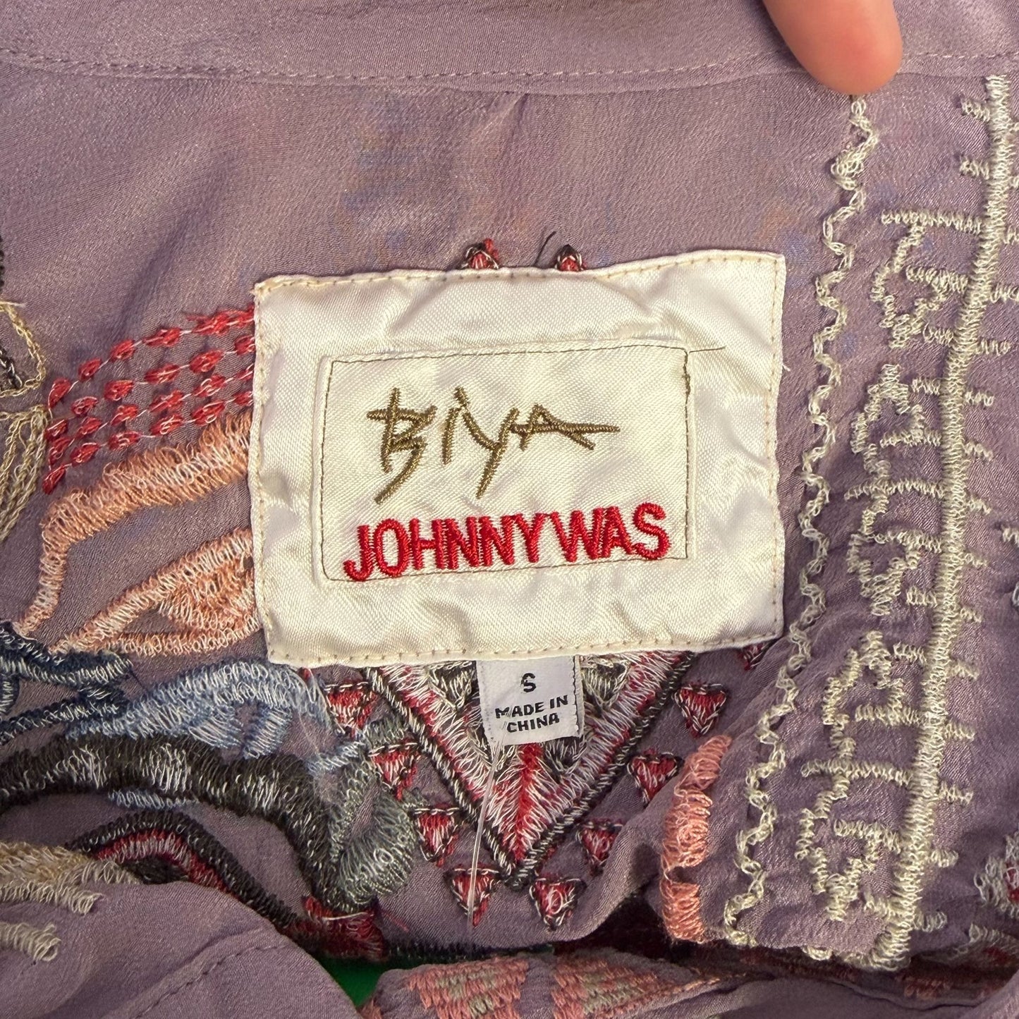 Johnny Was Biya Embroidered Lavender Tunic Blouse Long Sleeves S