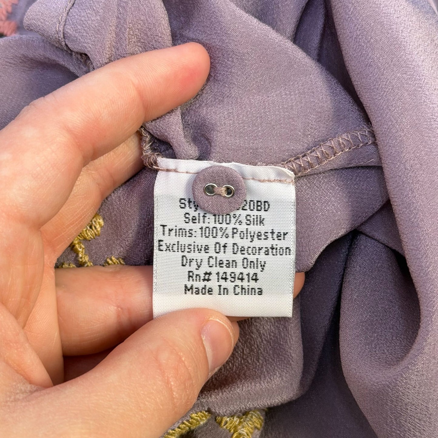 Johnny Was Biya Embroidered Lavender Tunic Blouse Long Sleeves S