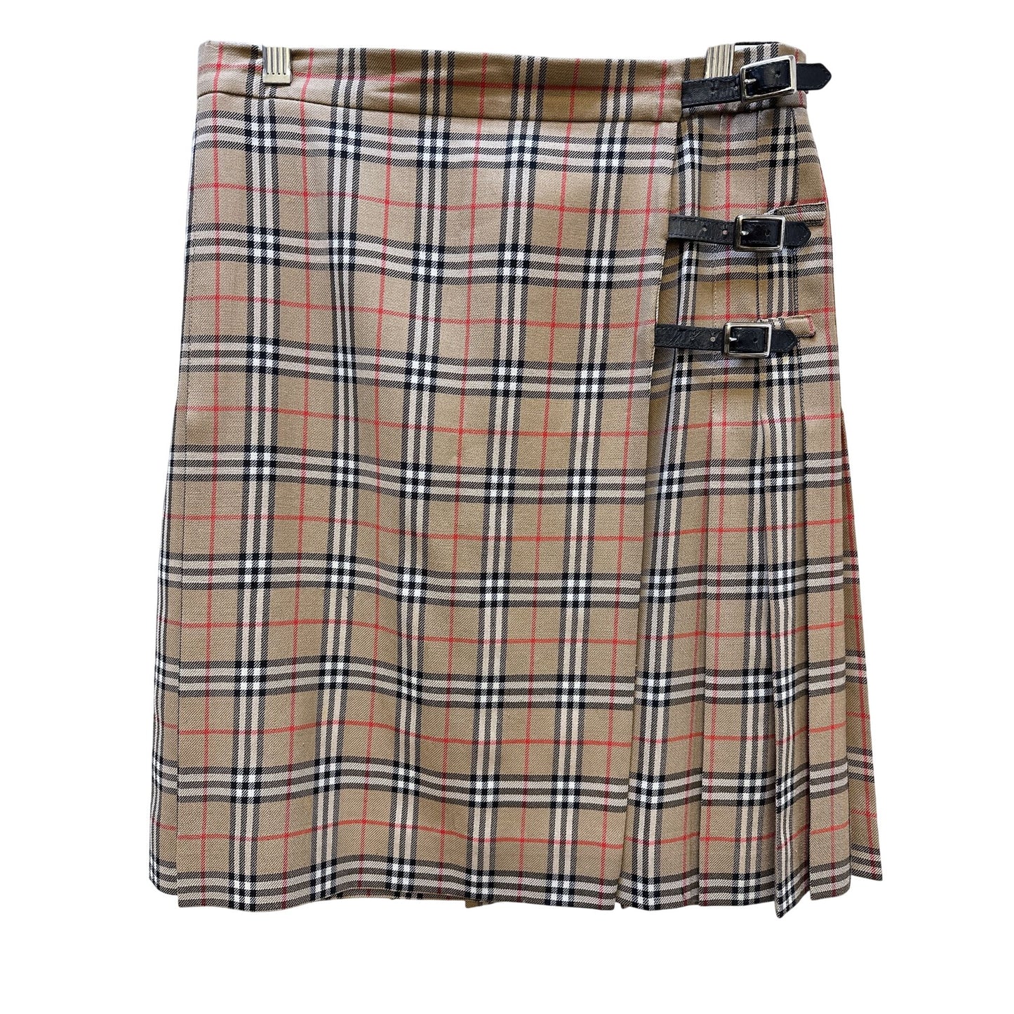 Burberrys Vintage Tan Signature Plaid Wool Kilt Skirt Size 10