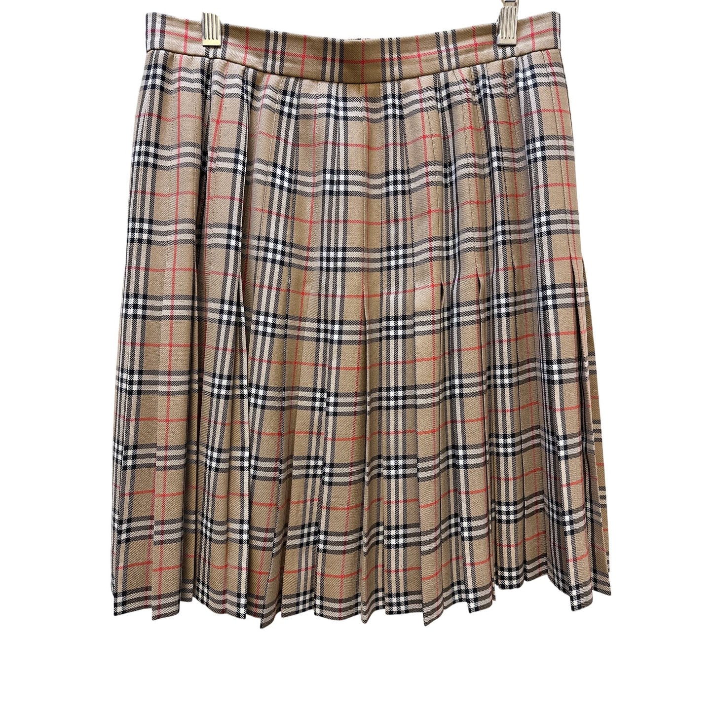 Burberrys Vintage Tan Signature Plaid Wool Kilt Skirt Size 10