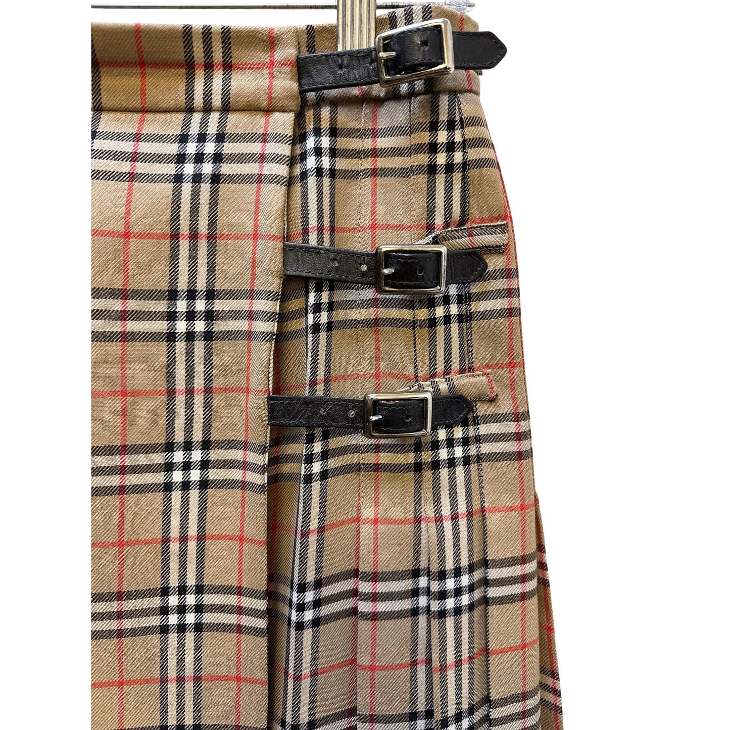 Burberrys Vintage Tan Signature Plaid Wool Kilt Skirt Size 10