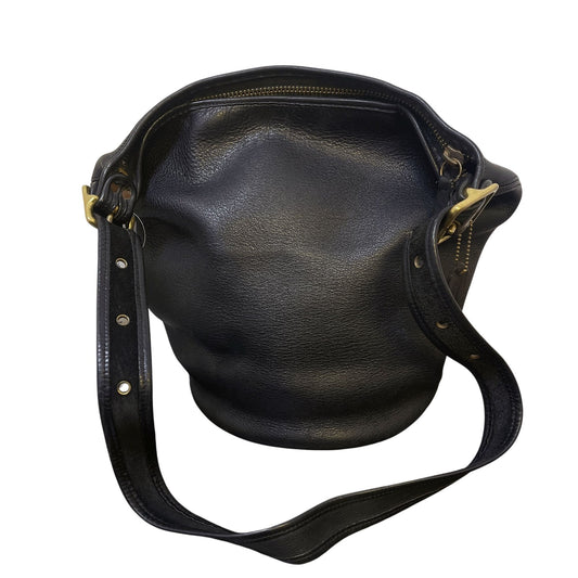 Vintage Coach Black Leather Hobo Bag With Adjustable Strap & Brass Hardware