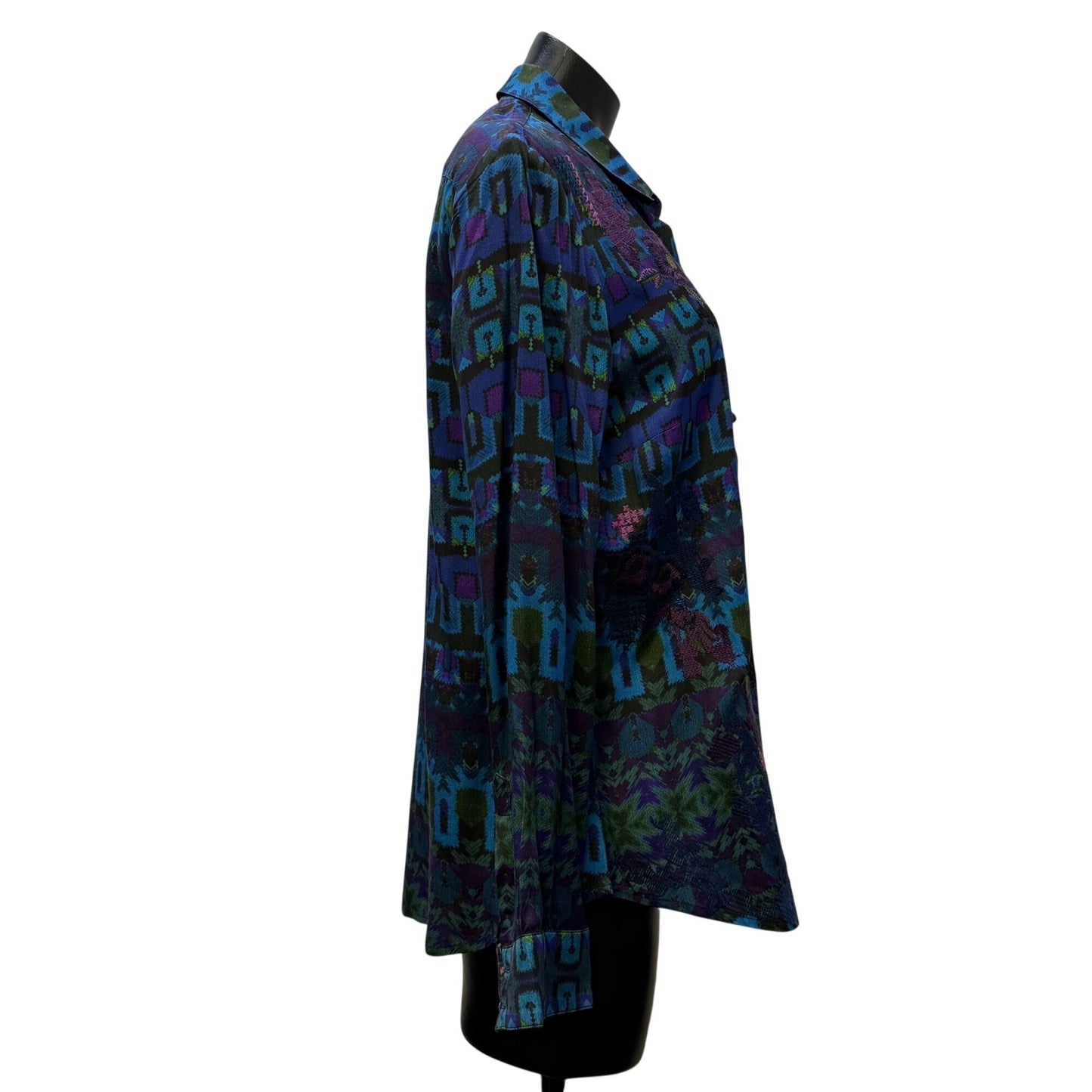 Robert Graham Limited Edition Multicolor Floral & Geometric Print Button-Up Blouse L