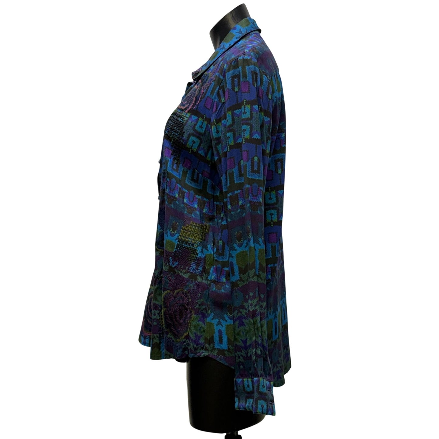 Robert Graham Limited Edition Multicolor Floral & Geometric Print Button-Up Blouse L