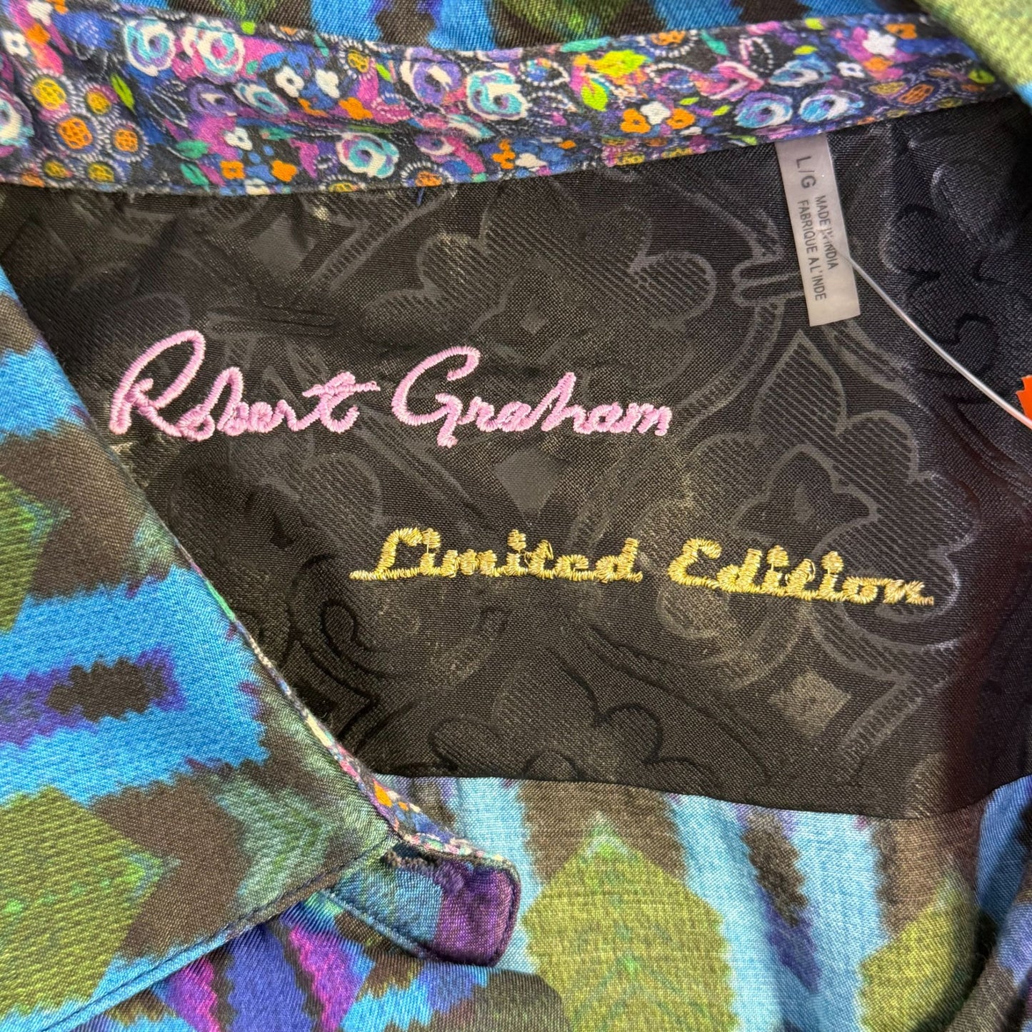Robert Graham Limited Edition Multicolor Floral & Geometric Print Button-Up Blouse L