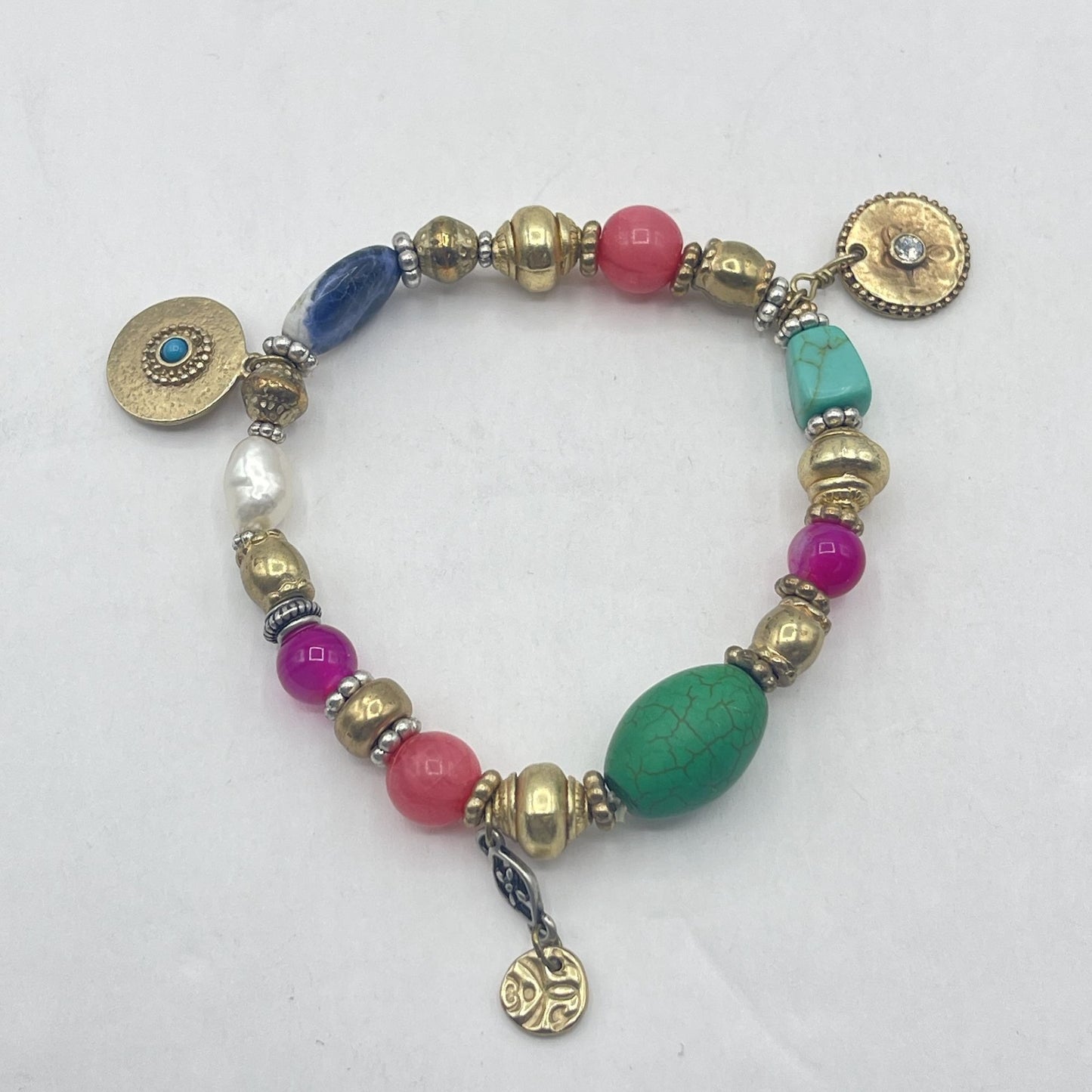 Chico's Multi-Color Beaded Bracelet With Gold Accents & Charms