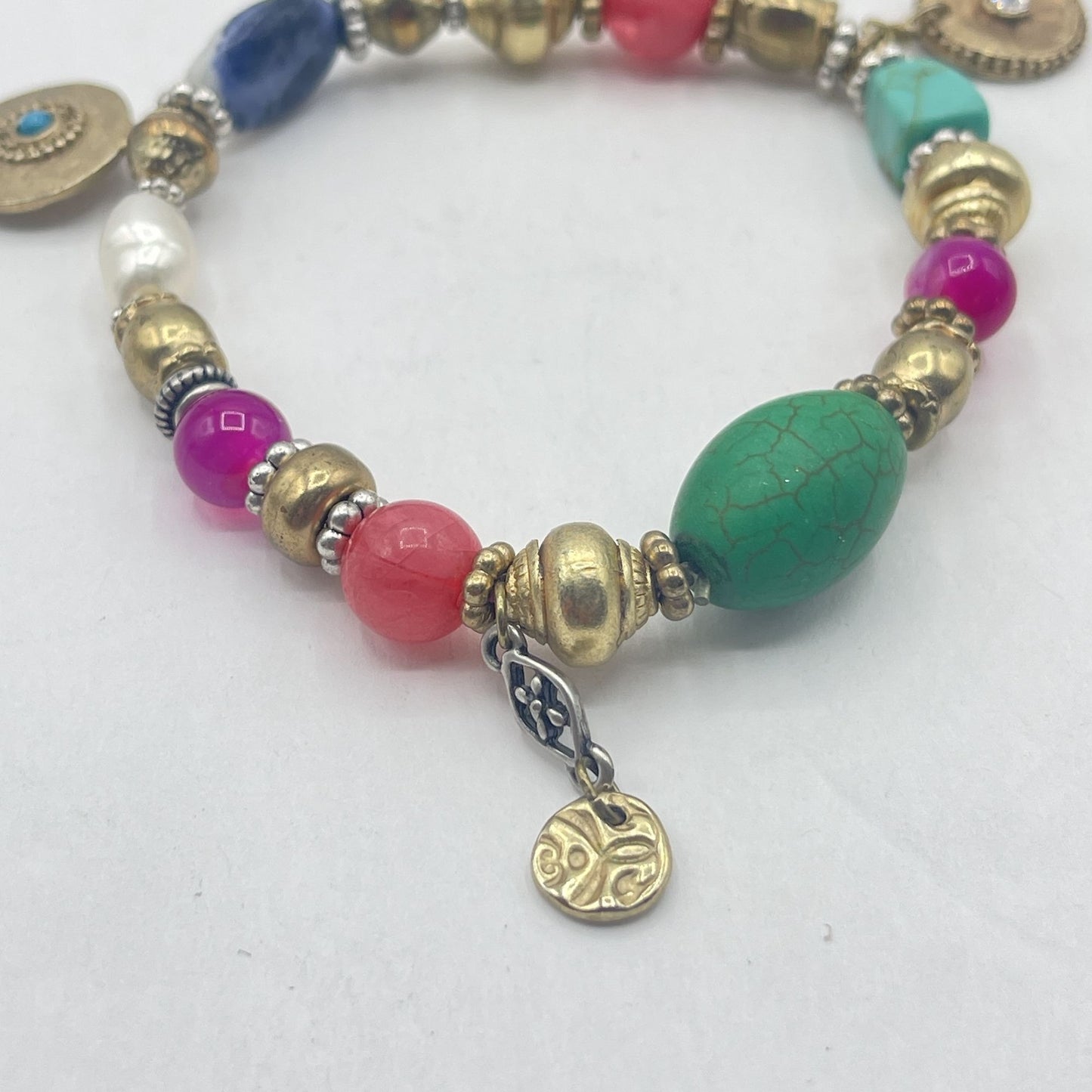 Chico's Multi-Color Beaded Bracelet With Gold Accents & Charms