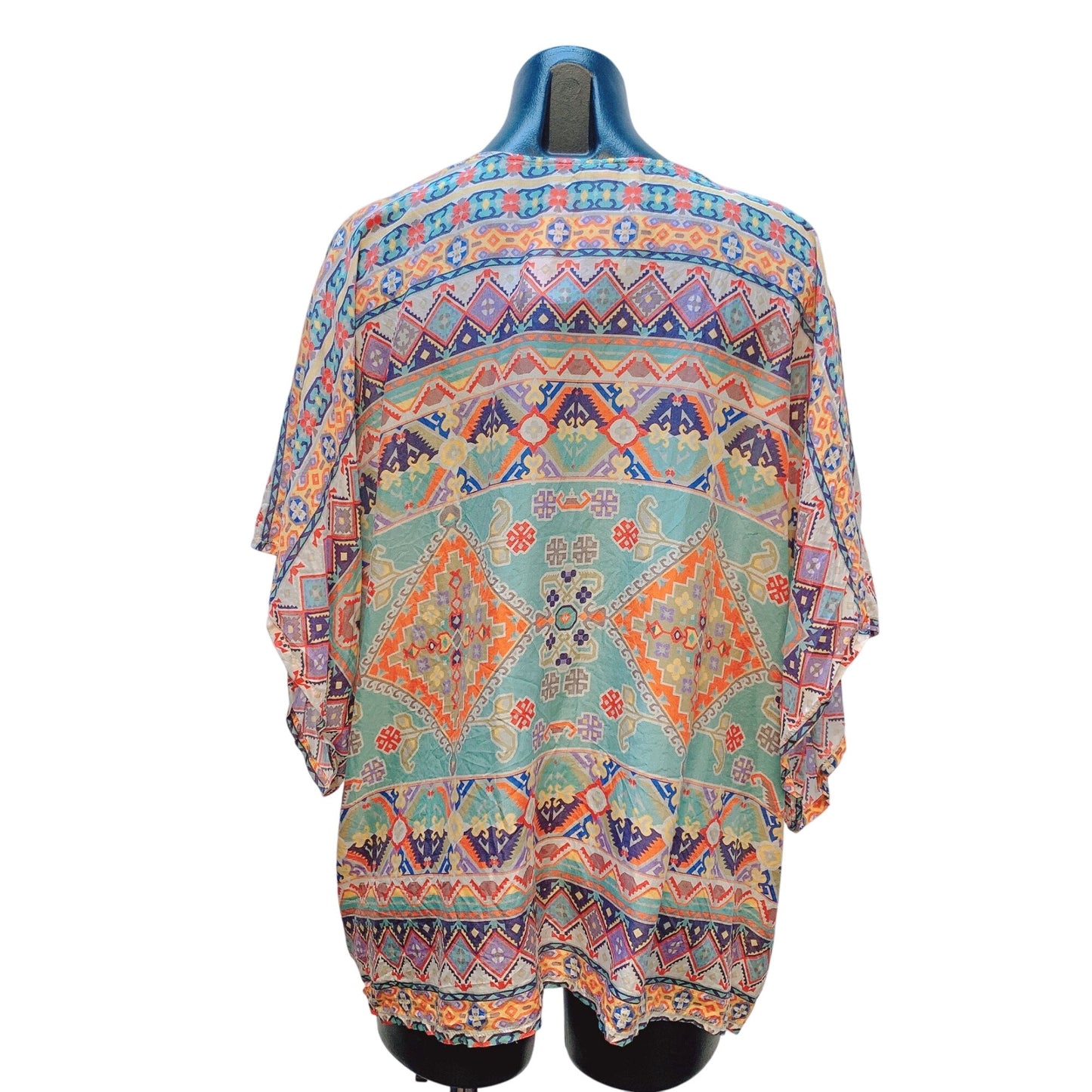 Johnny Was Womens Silk Multicolor Bohemian Print Tunic Blouse Size L