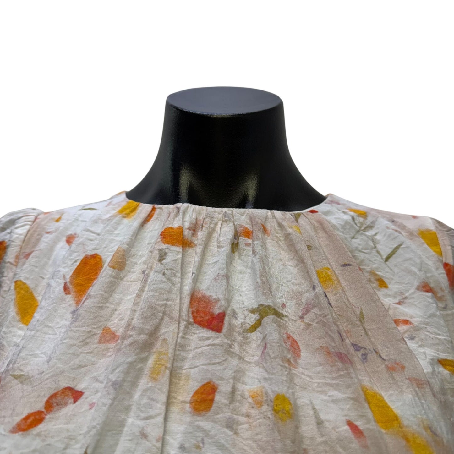 Motf Long-Sleeve Smocked Waist Midi Dress White Yellow Floral Print S
