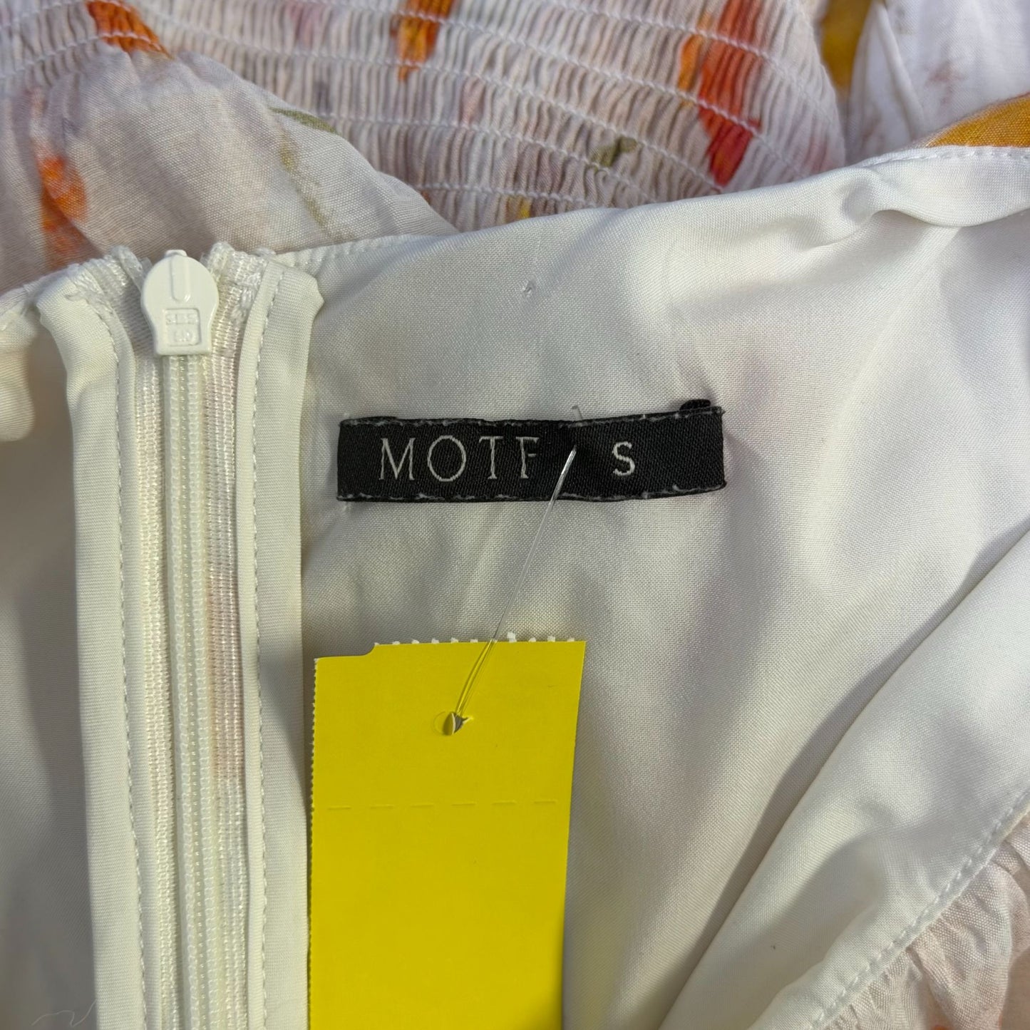 Motf Long-Sleeve Smocked Waist Midi Dress White Yellow Floral Print S