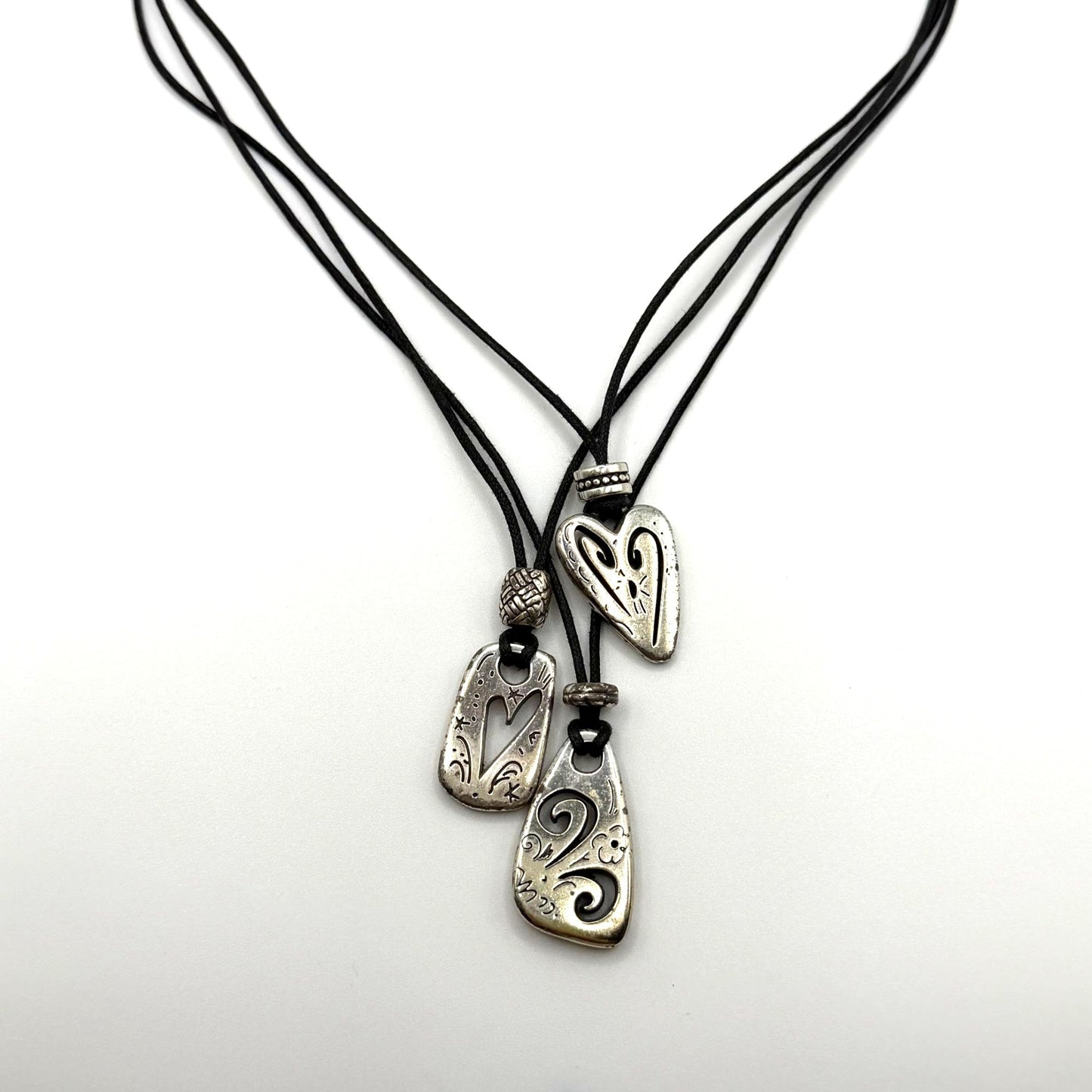 Brighton Brazilian Multi-Charm 3-Strand Black Cord Necklace With Heart Pendants