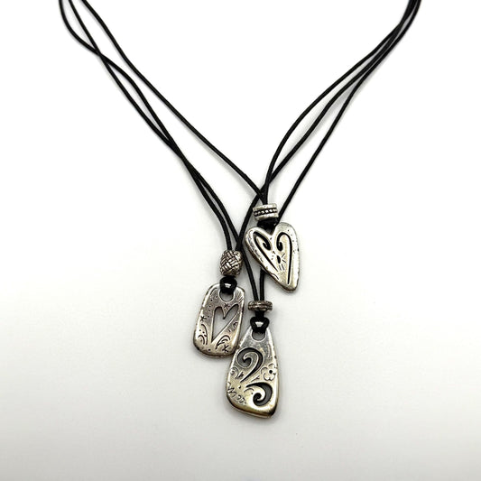Brighton Brazilian Multi-Charm 3-Strand Black Cord Necklace With Heart Pendants
