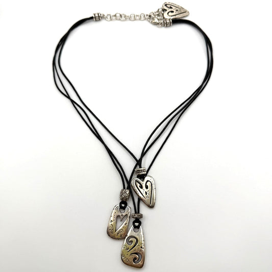 Brighton Brazilian Multi-Charm 3-Strand Black Cord Necklace With Heart Pendants