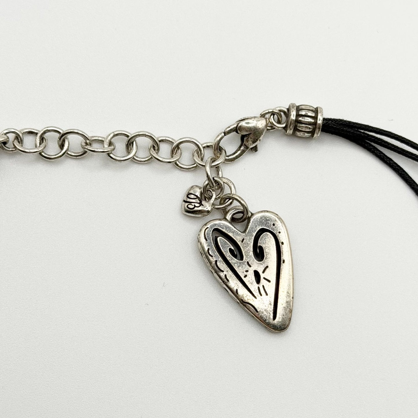 Brighton Brazilian Multi-Charm 3-Strand Black Cord Necklace With Heart Pendants