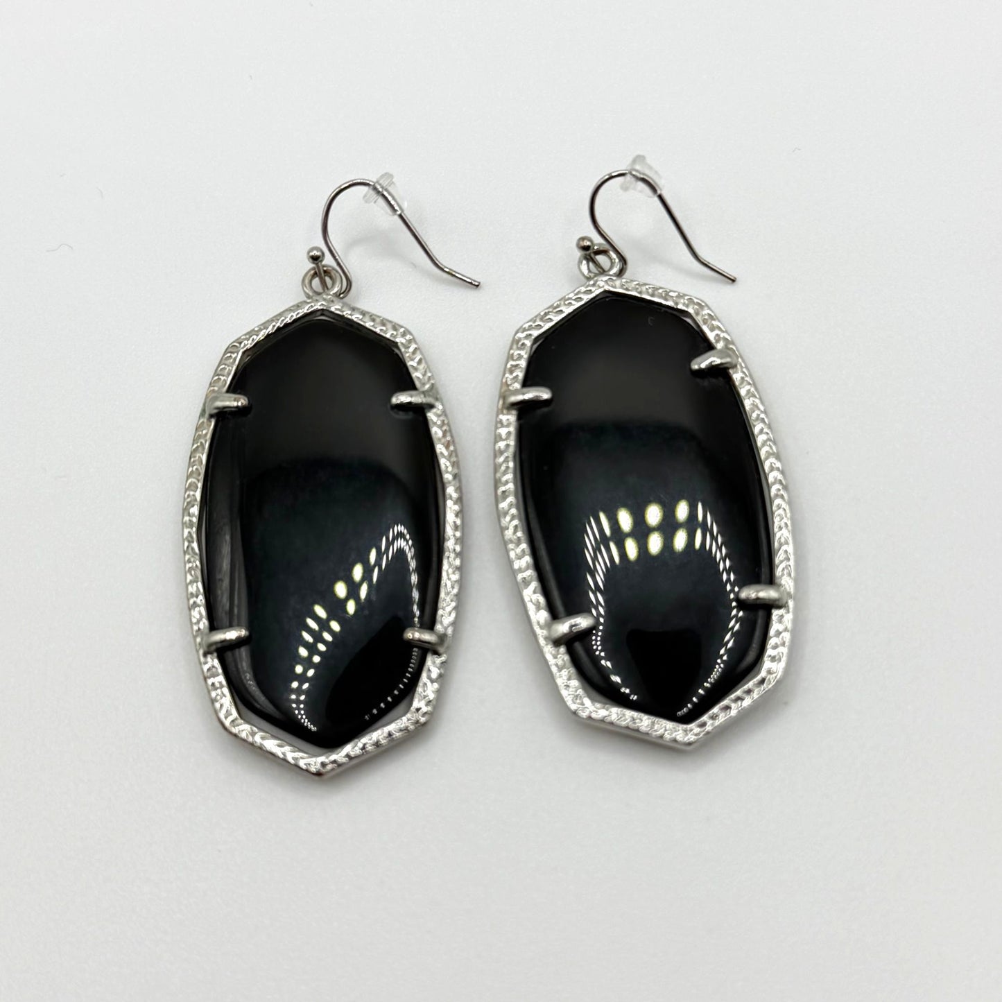 Kendra Scott Elle Silver Tone Black Stone Drop Earrings