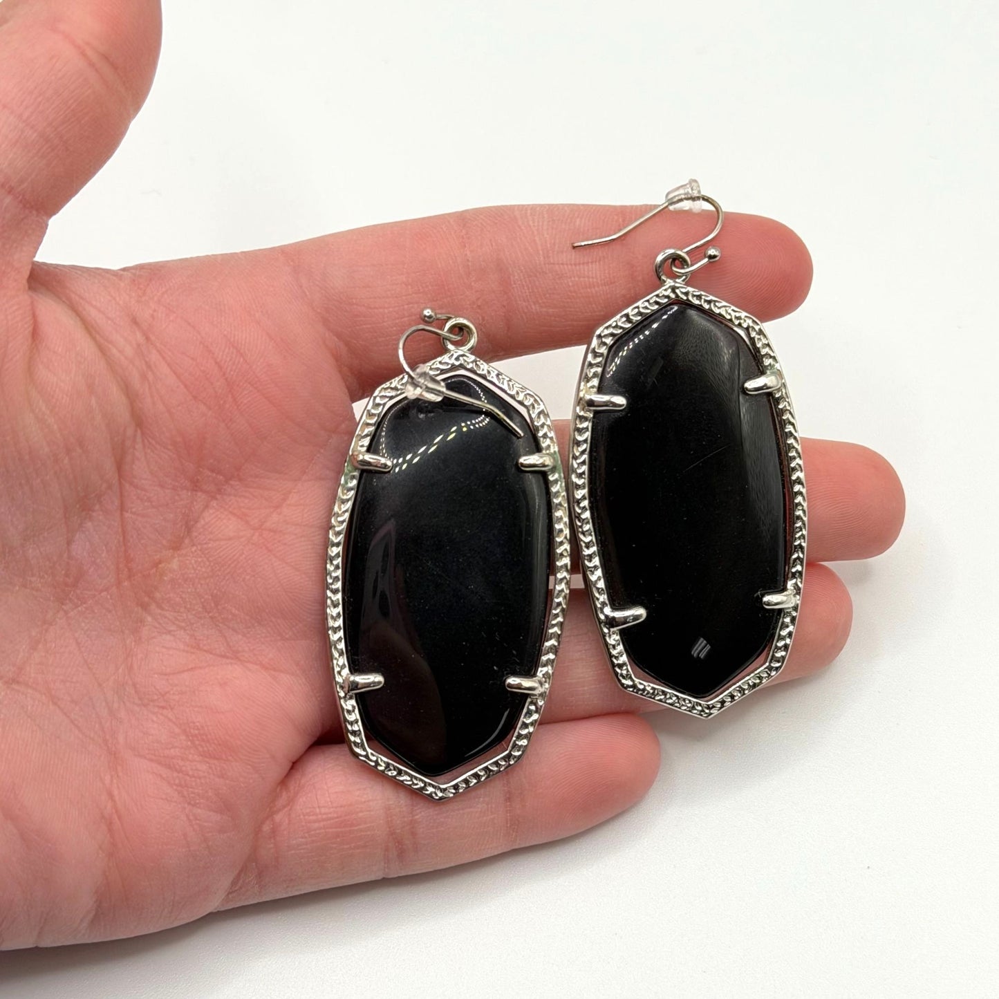 Kendra Scott Elle Silver Tone Black Stone Drop Earrings