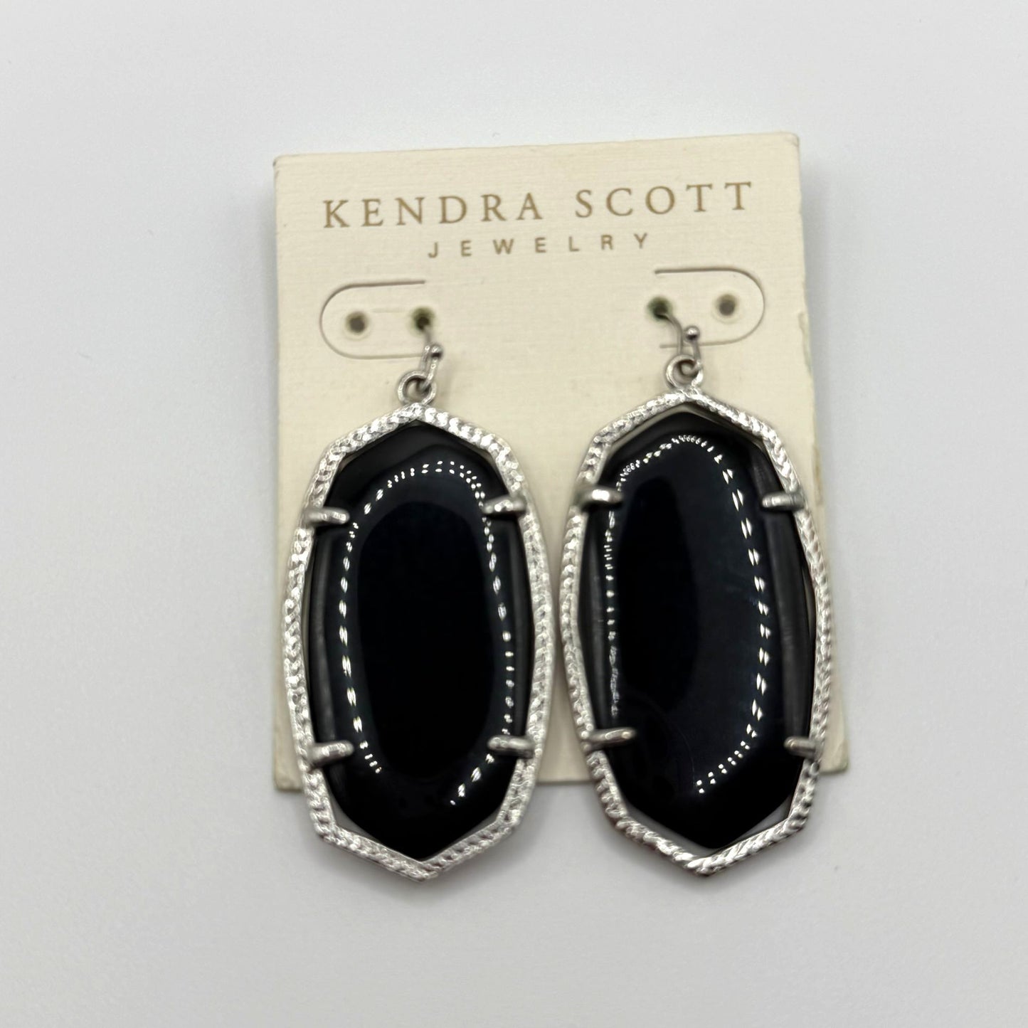 Kendra Scott Elle Silver Tone Black Stone Drop Earrings
