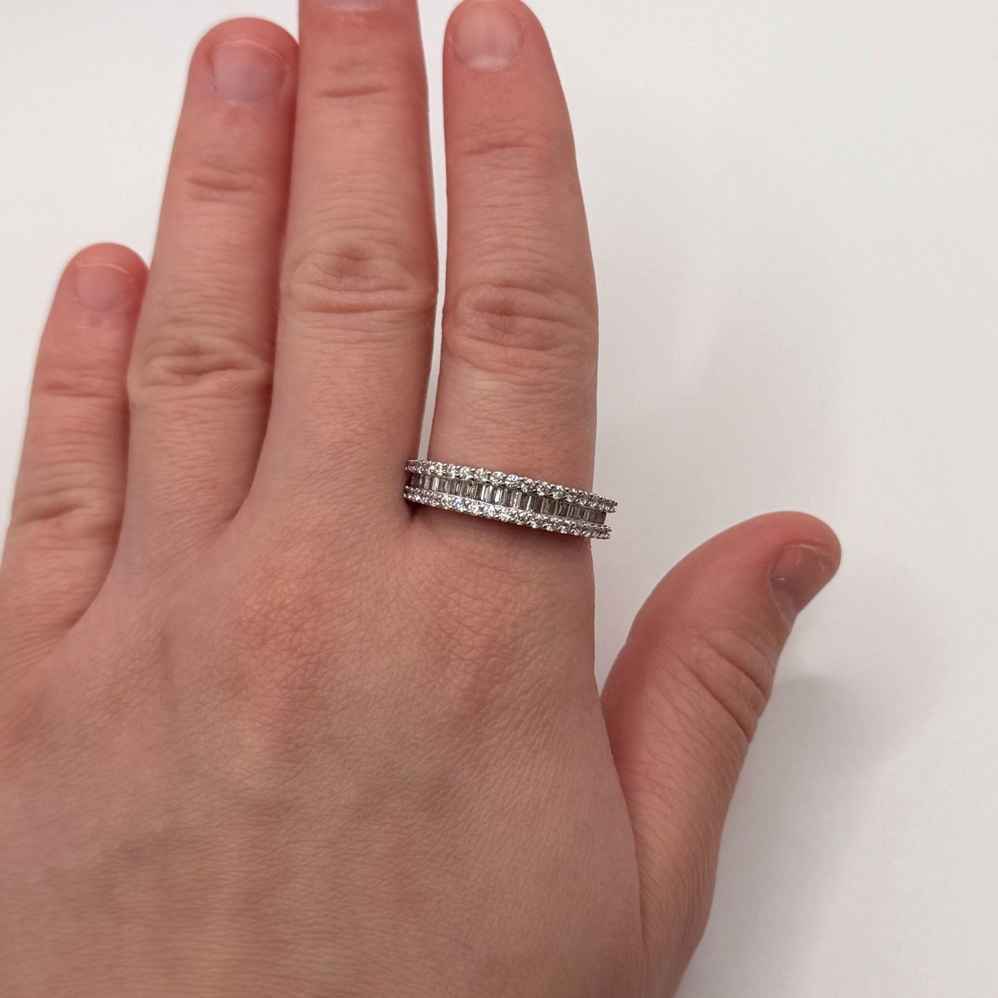 YGI 925 Sterling Silver Baguette & Round CZ Eternity Band Ring 9