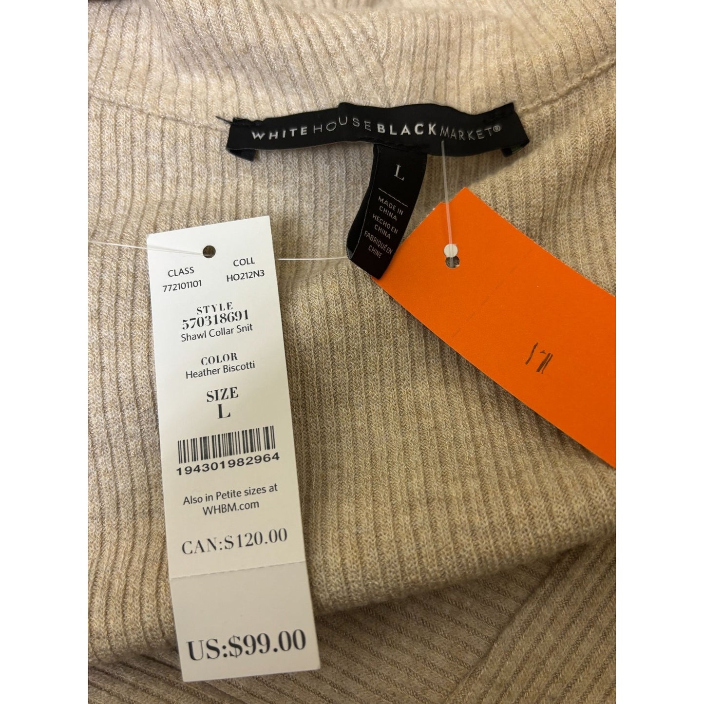 NWT White House Black Market Pullover Sweater Tan L