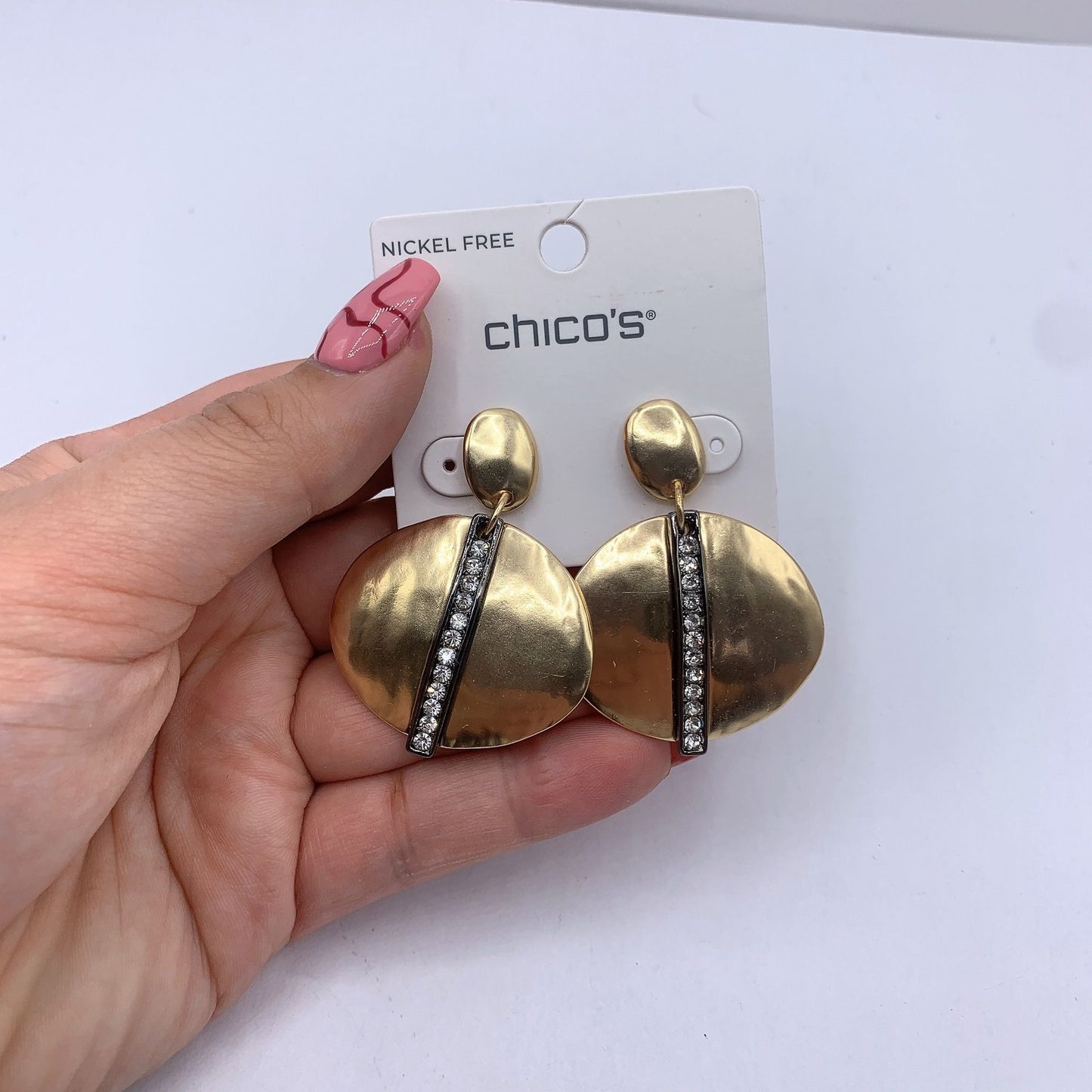 NEW Chicos Gold-Tone Statement Earrings With Rhinestone Accent