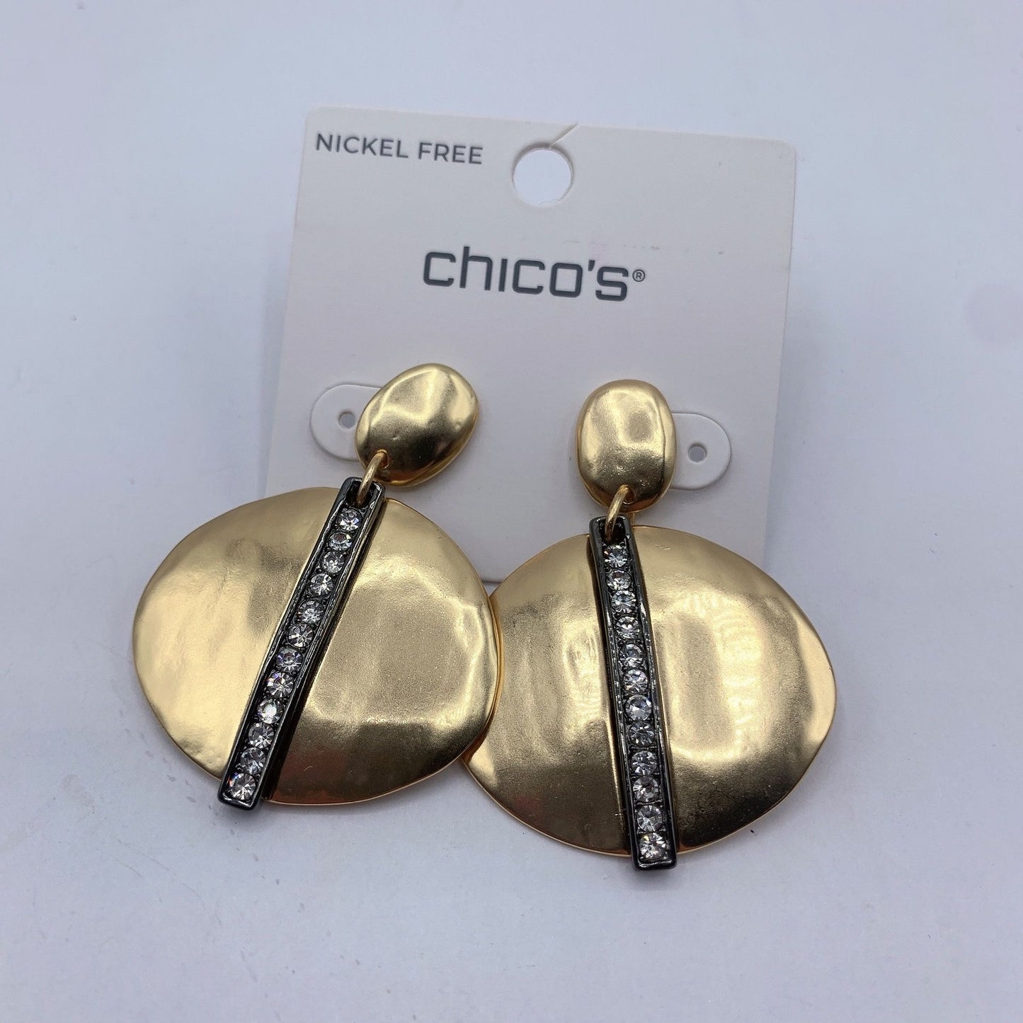NEW Chicos Gold-Tone Statement Earrings With Rhinestone Accent