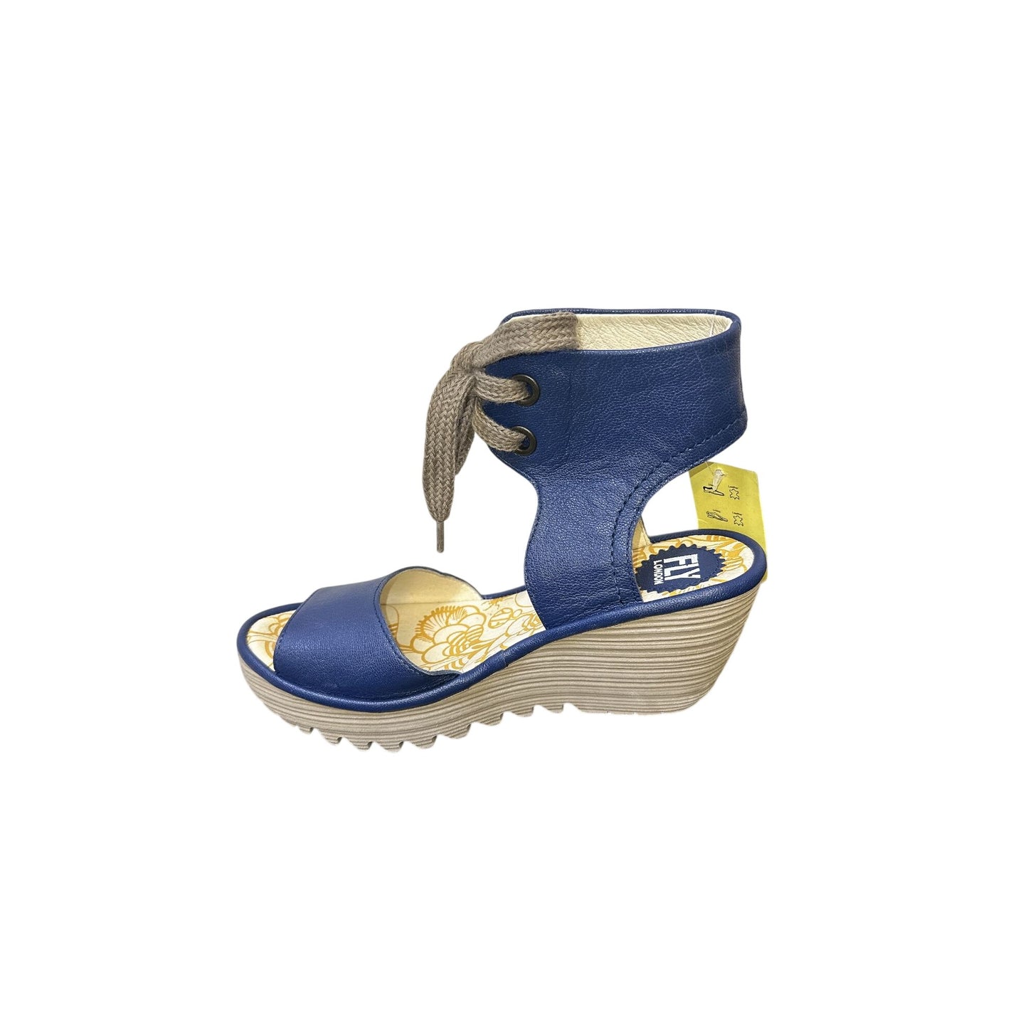 NWT Fly London Blue Leather Lace-Up Wedge Sandals Size 8.5