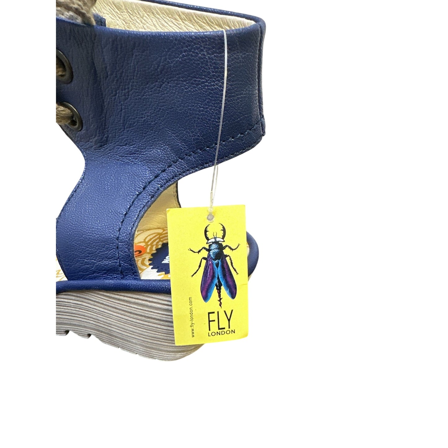 NWT Fly London Blue Leather Lace-Up Wedge Sandals Size 8.5