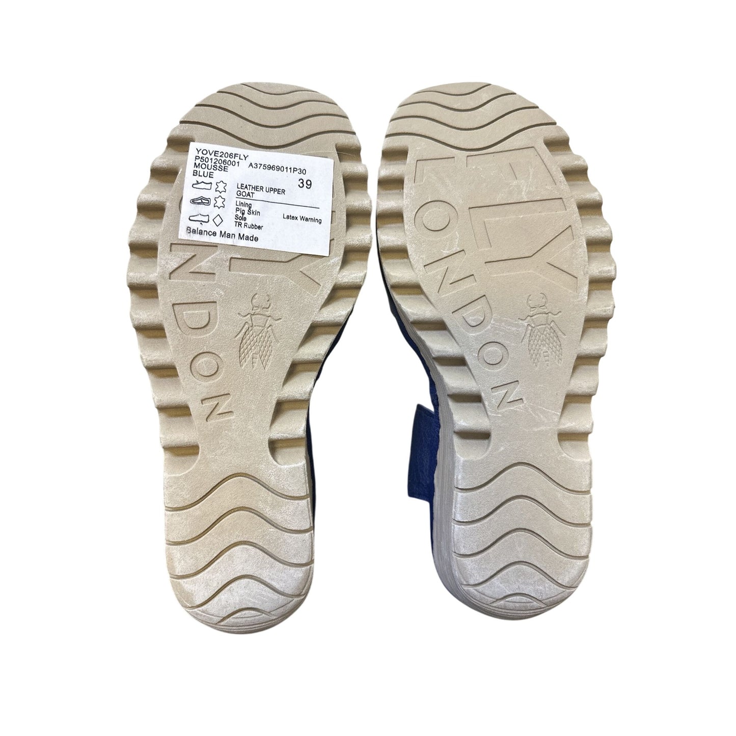 NWT Fly London Blue Leather Lace-Up Wedge Sandals Size 8.5